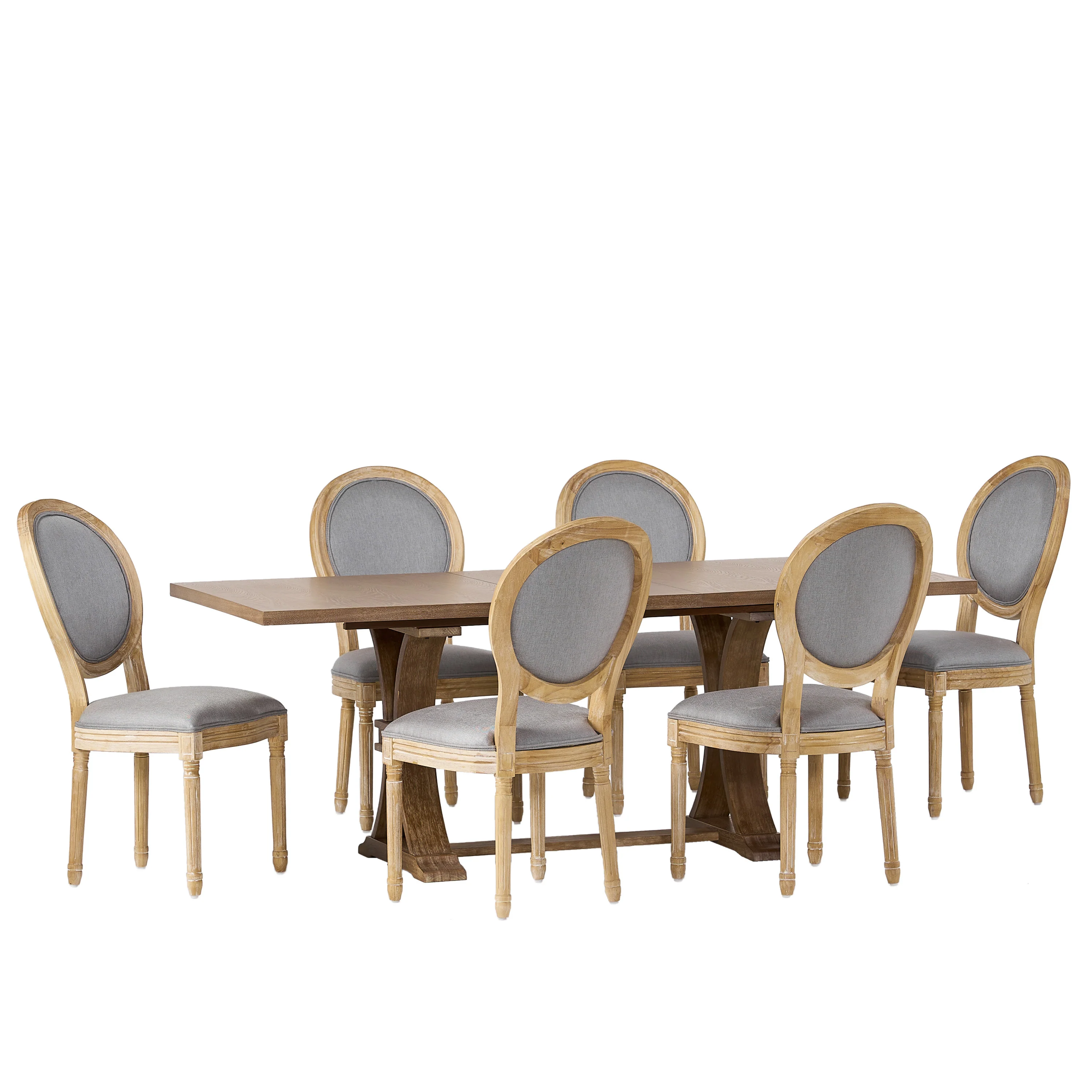 Dason French Country Fabric Upholstered Wood 7 Piece Dining Set - furnishings