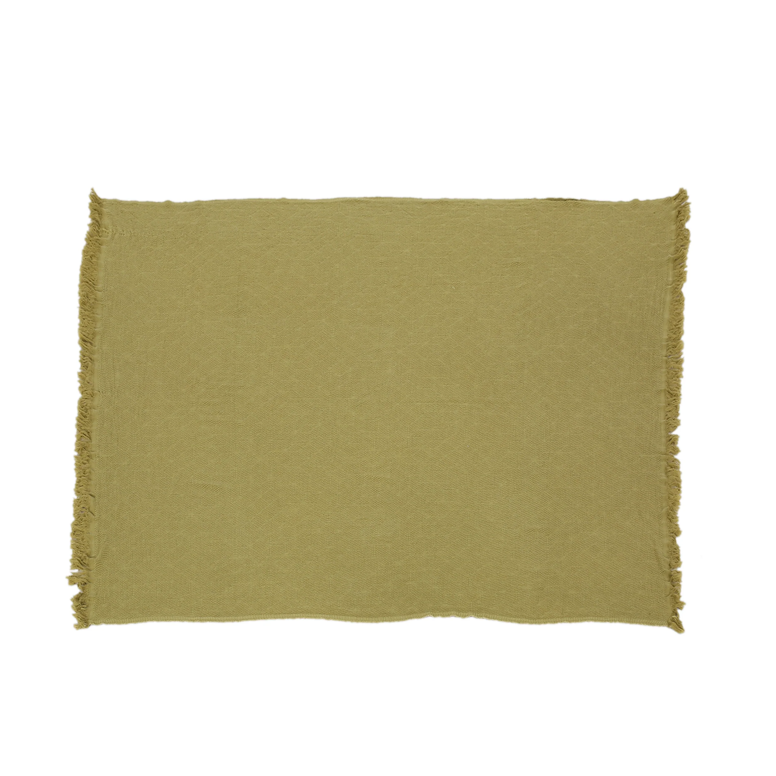 Katherine Contemporary Cotton Throw Blanket with Fringes, Olive - furnishings