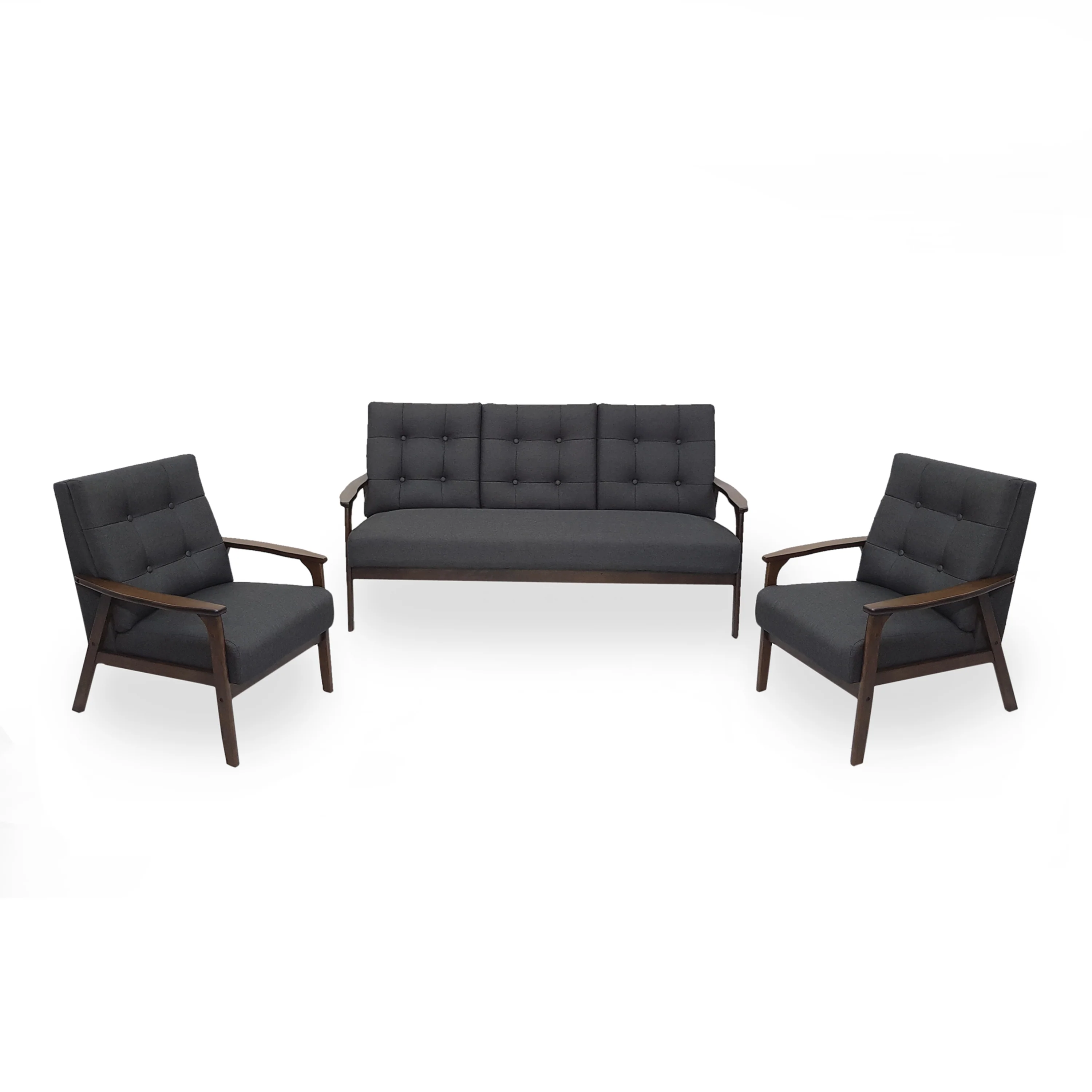 Maureen Mid Century Modern 3-Piece Fabric Chairs & Sofa Living Room Set - furnishings