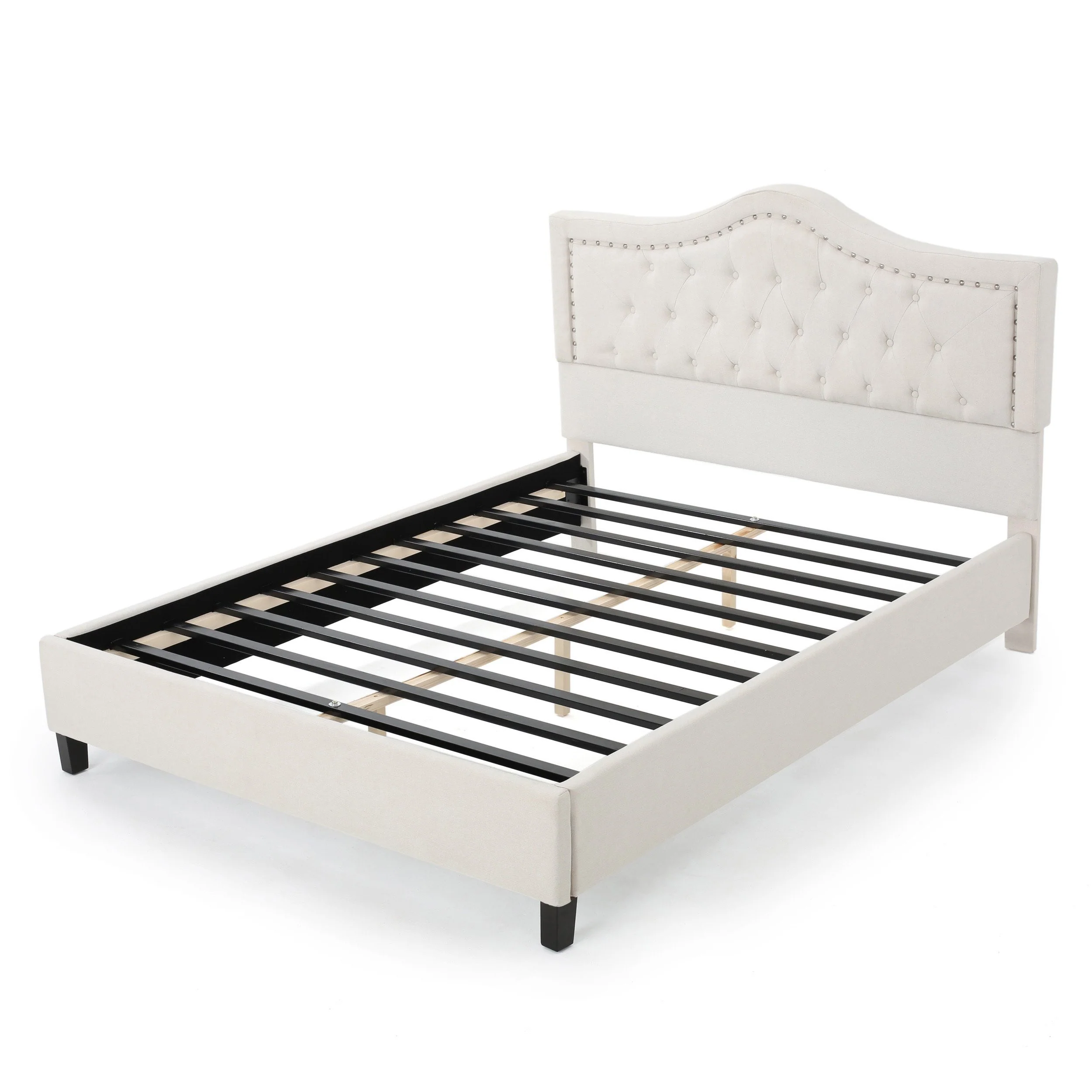 Dante Contemporary Upholstered Queen Bed Set with Nailhead Trim - furnishings