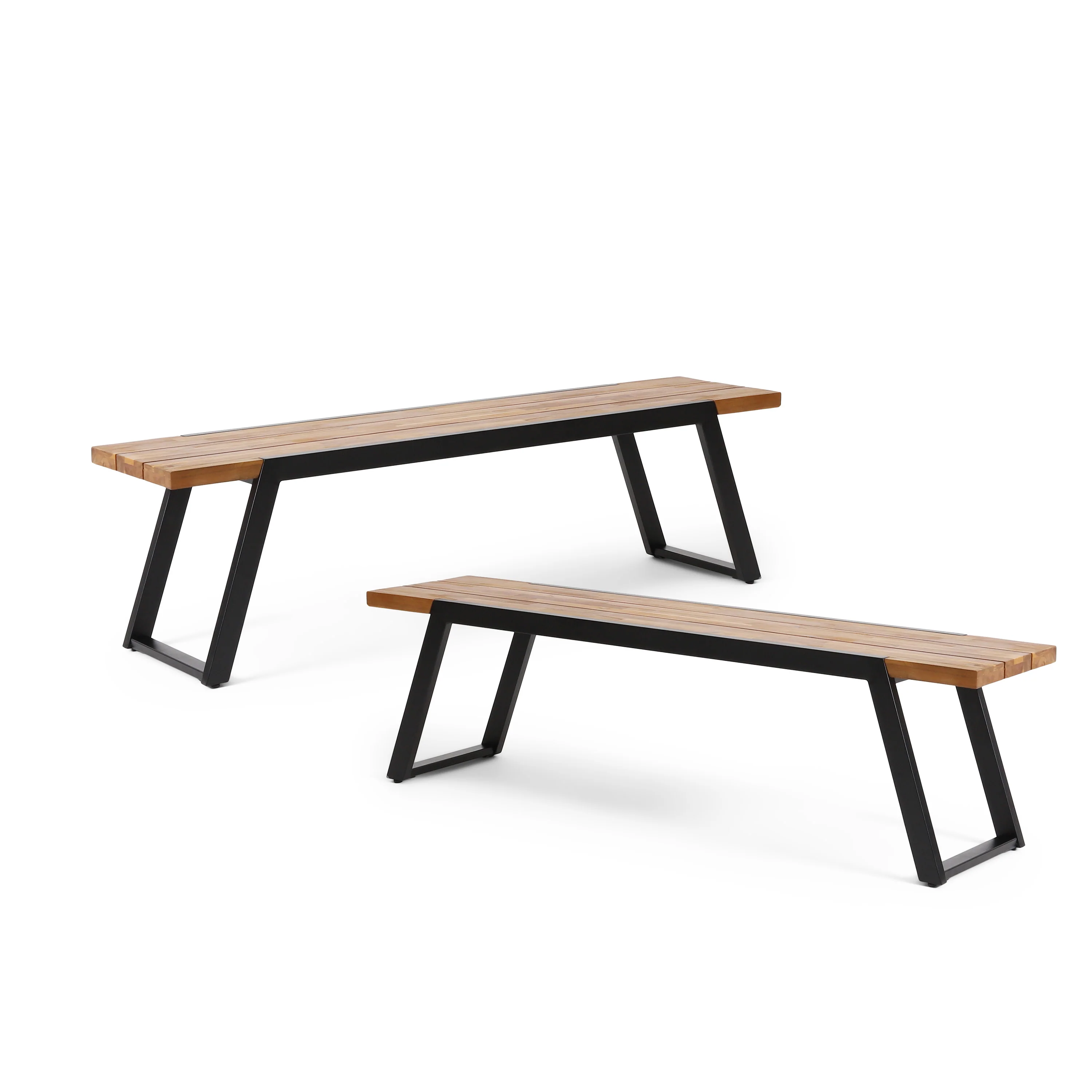 Gebo Outdoor Acacia Wood and Iron Dining Bench - furnishings