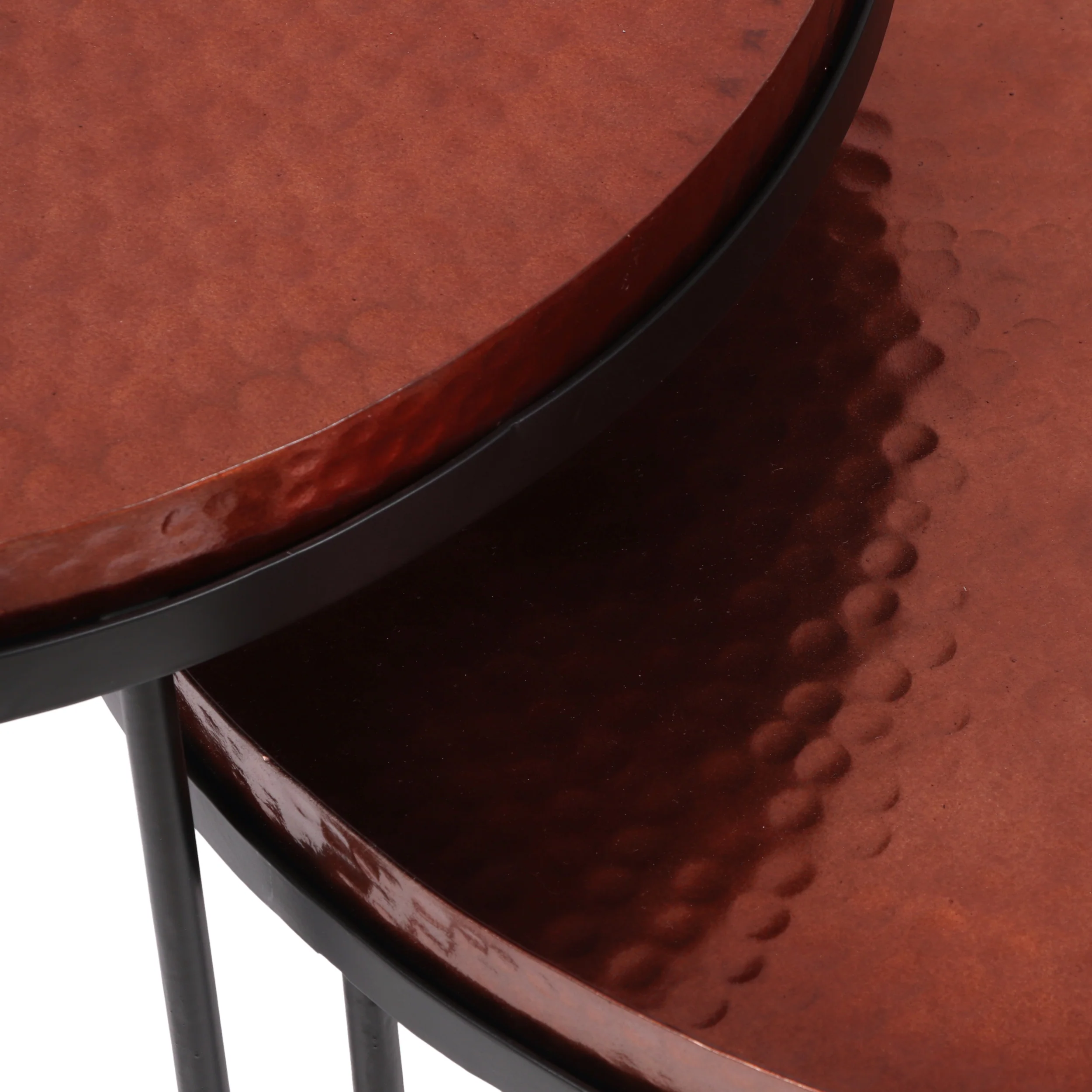 Millard Modern Handcrafted Hammered Aluminum Nesting Accent Tables, Set of 2, Copper and Black - furnishings