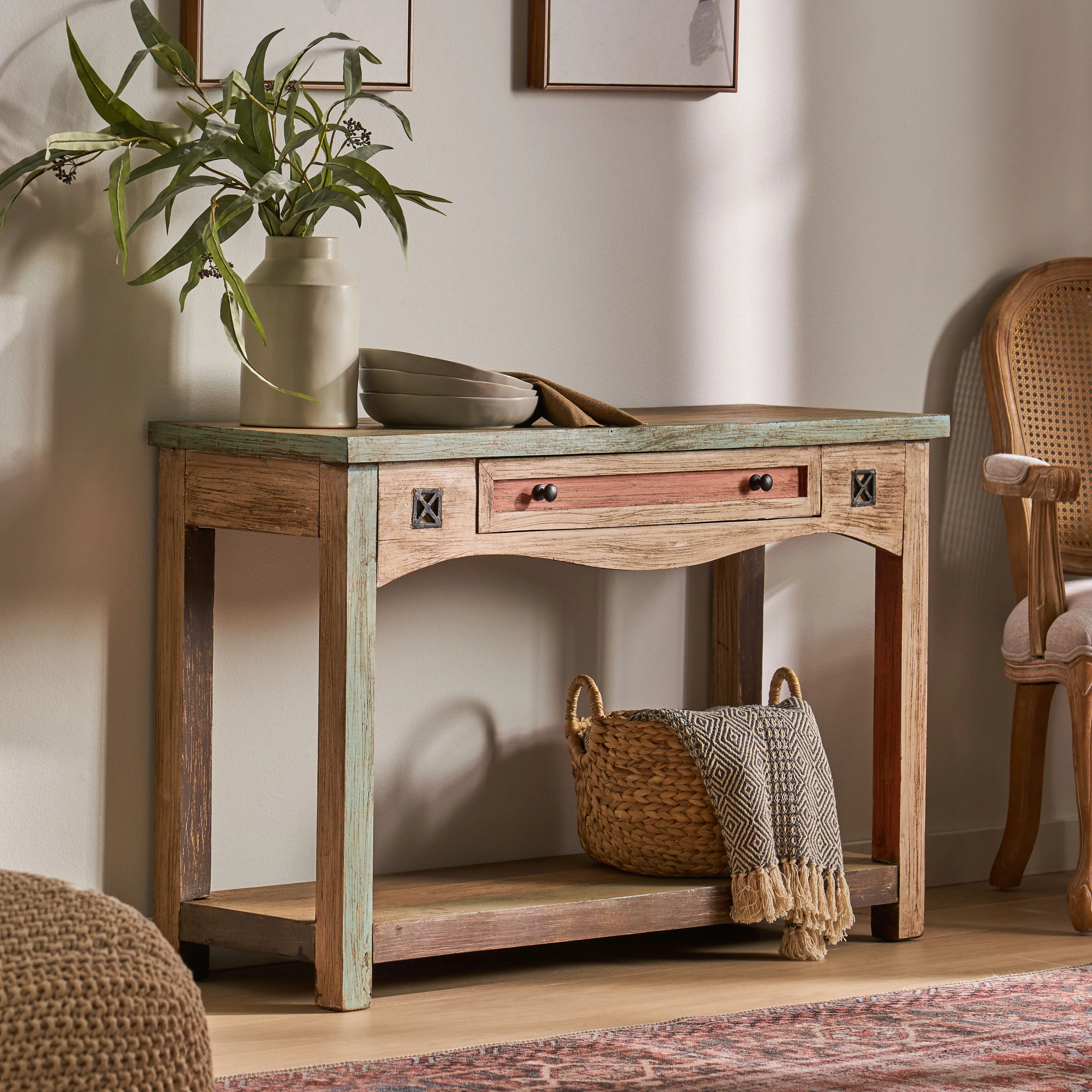 Tracey Handmade Distressed Mango Wood Console Table, Multicolored - furnishings