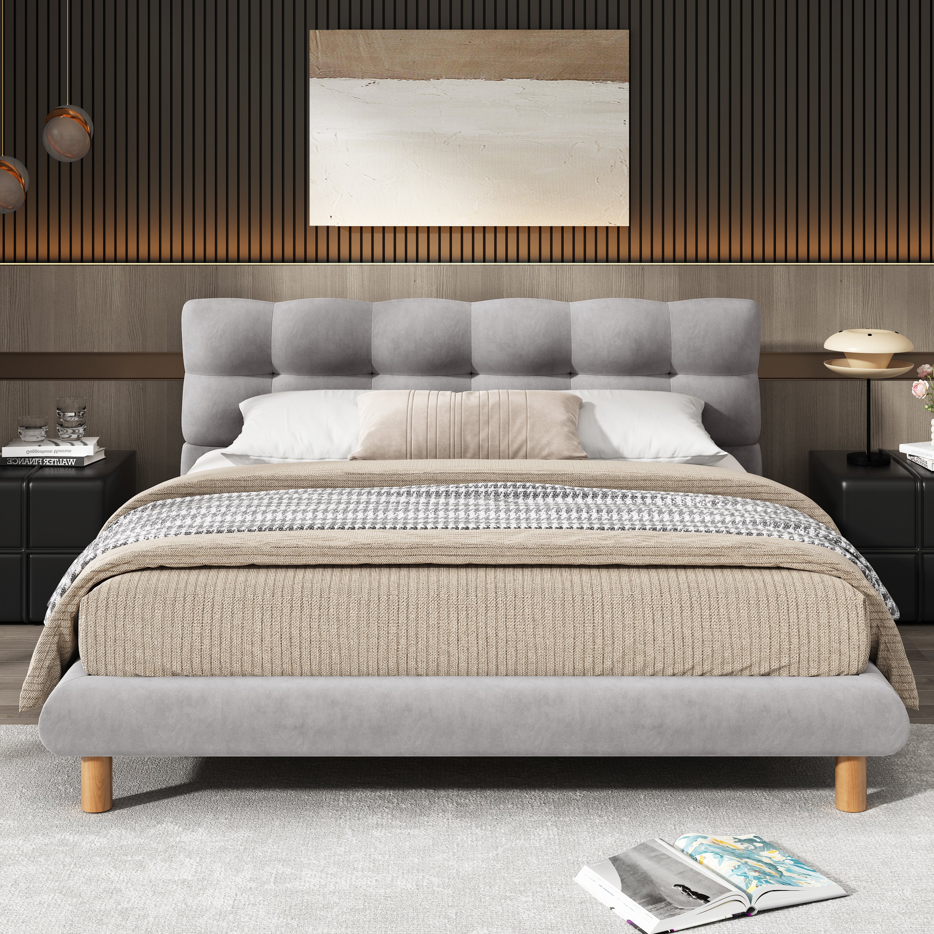 Caldwin Modern Upholstered Chenille Platform Bed with Headboard - furnishings