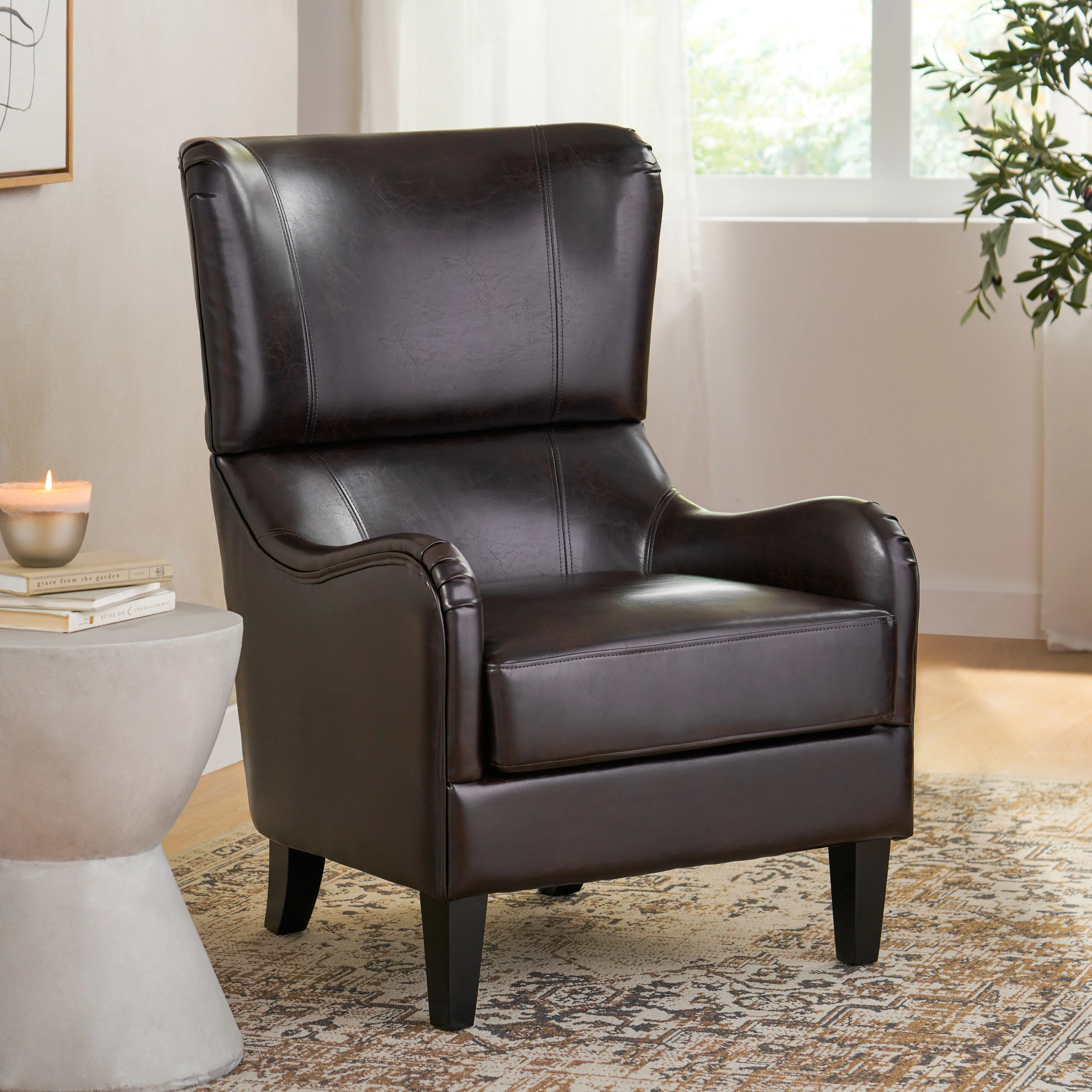 Alden Leather High Back Wingback Armchair - furnishings