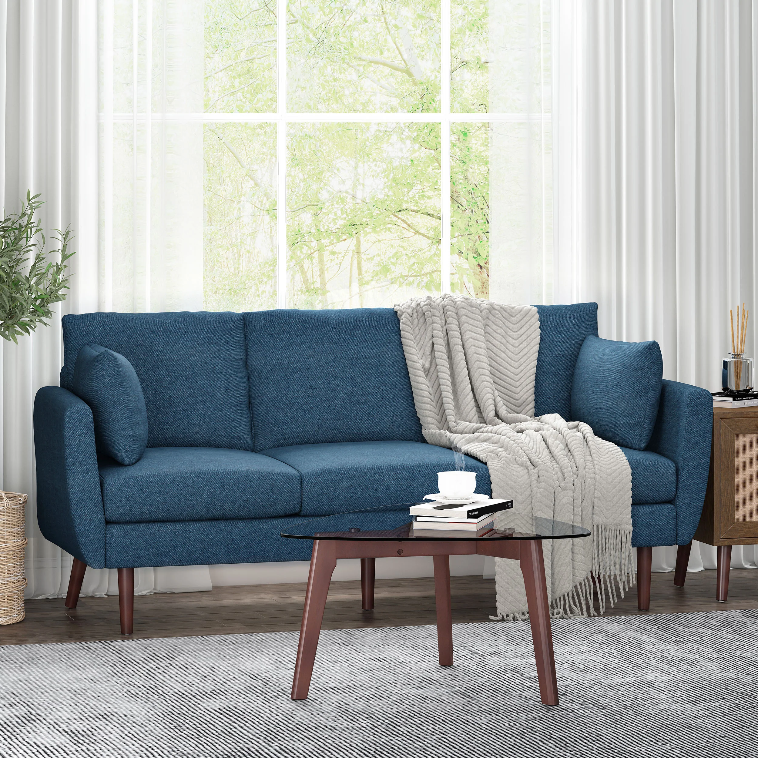 Wadleigh Contemporary Fabric Pillow Back 3 Seater Sofa - furnishings