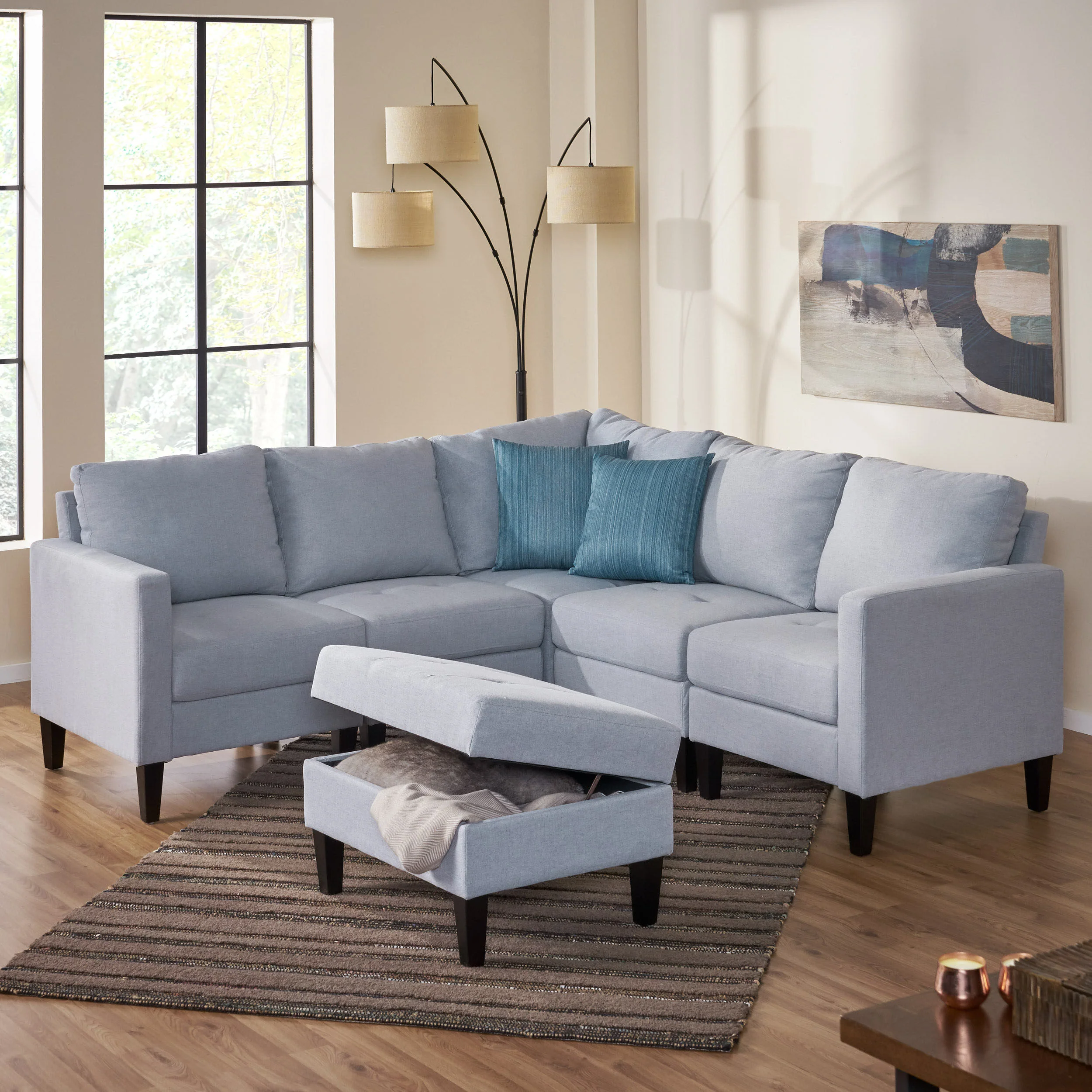 Bridger Fabric Sectional Couch with Storage Ottoman - furnishings