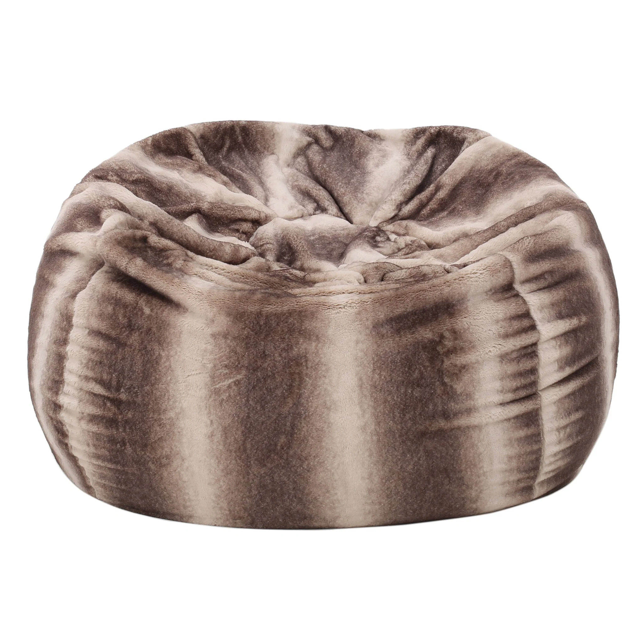 Meridian Plush Oak Brown Stripes Fur Fabric Bean Bag - furnishings