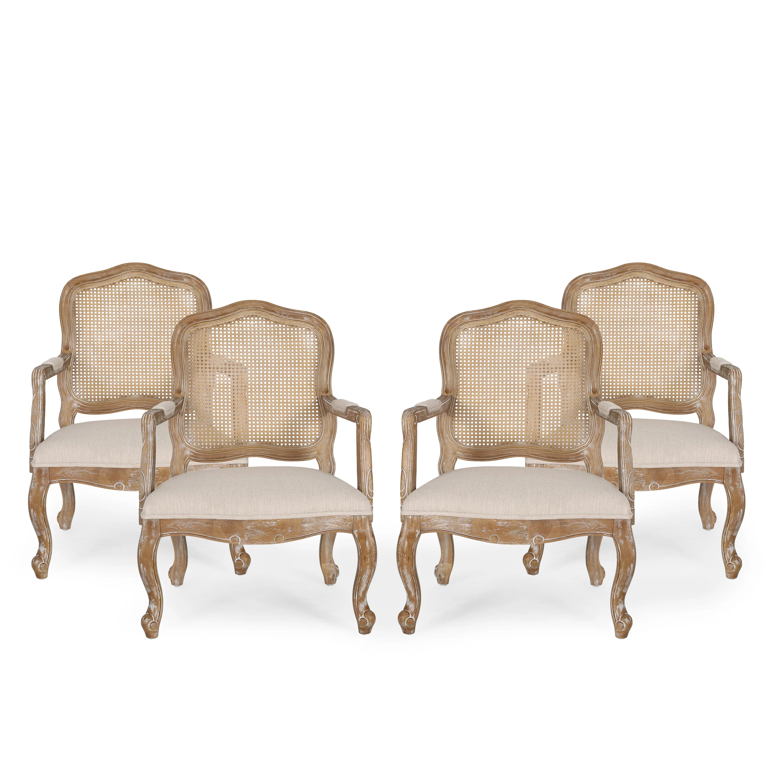 Biorn French Country Wood and Cane Upholstered Dining Armchair - furnishings