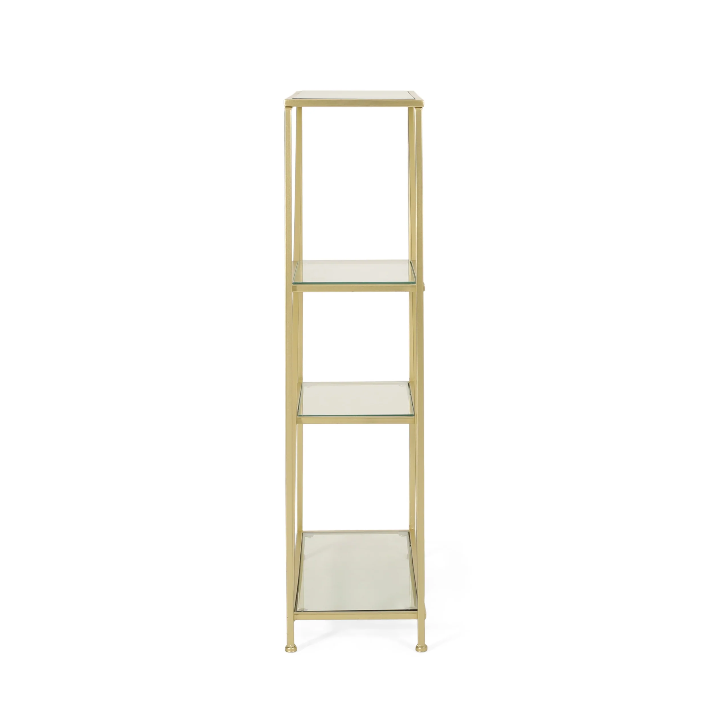 Wallner Modern Glam Tempered Glass 3 Shelf Asymmetrical Bookcase, Gold - furnishings