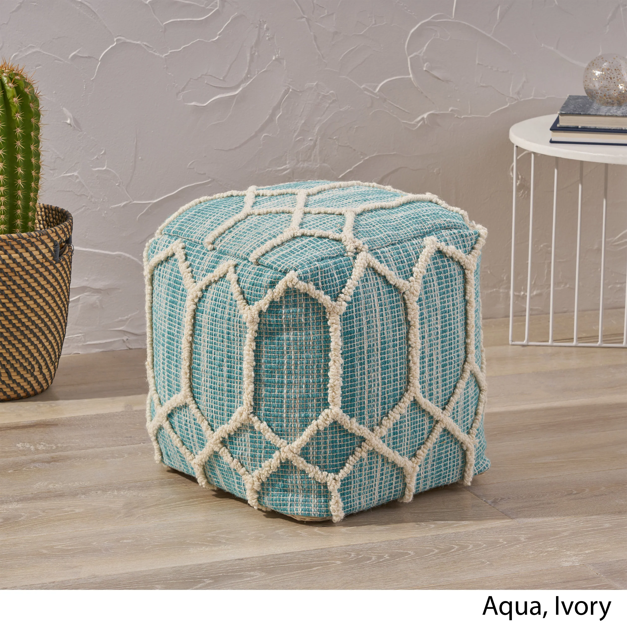 Erza Boho Wool and Cotton Ottoman Pouf - furnishings