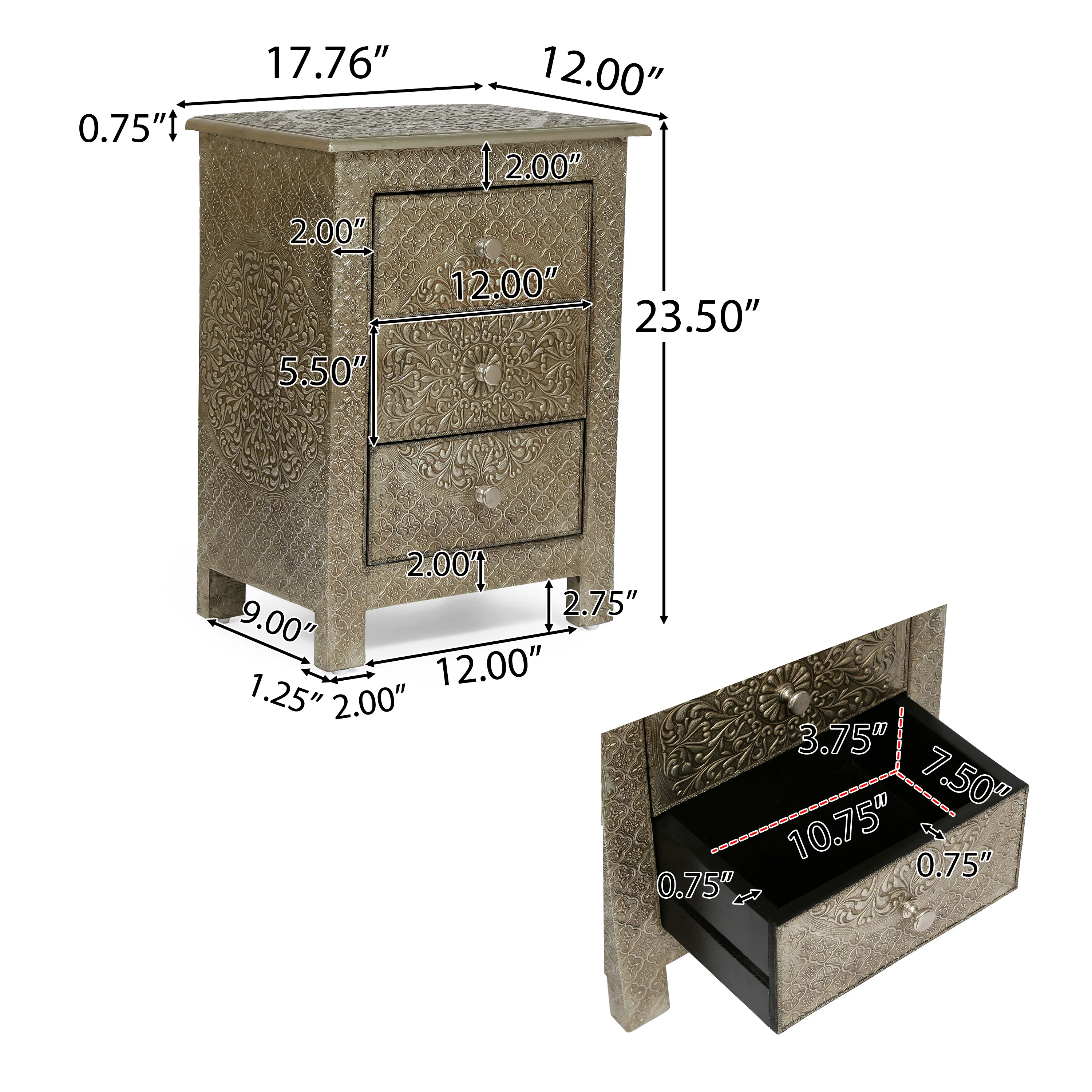 Vensel Handcrafted Boho 3 Drawer Nightstand - furnishings