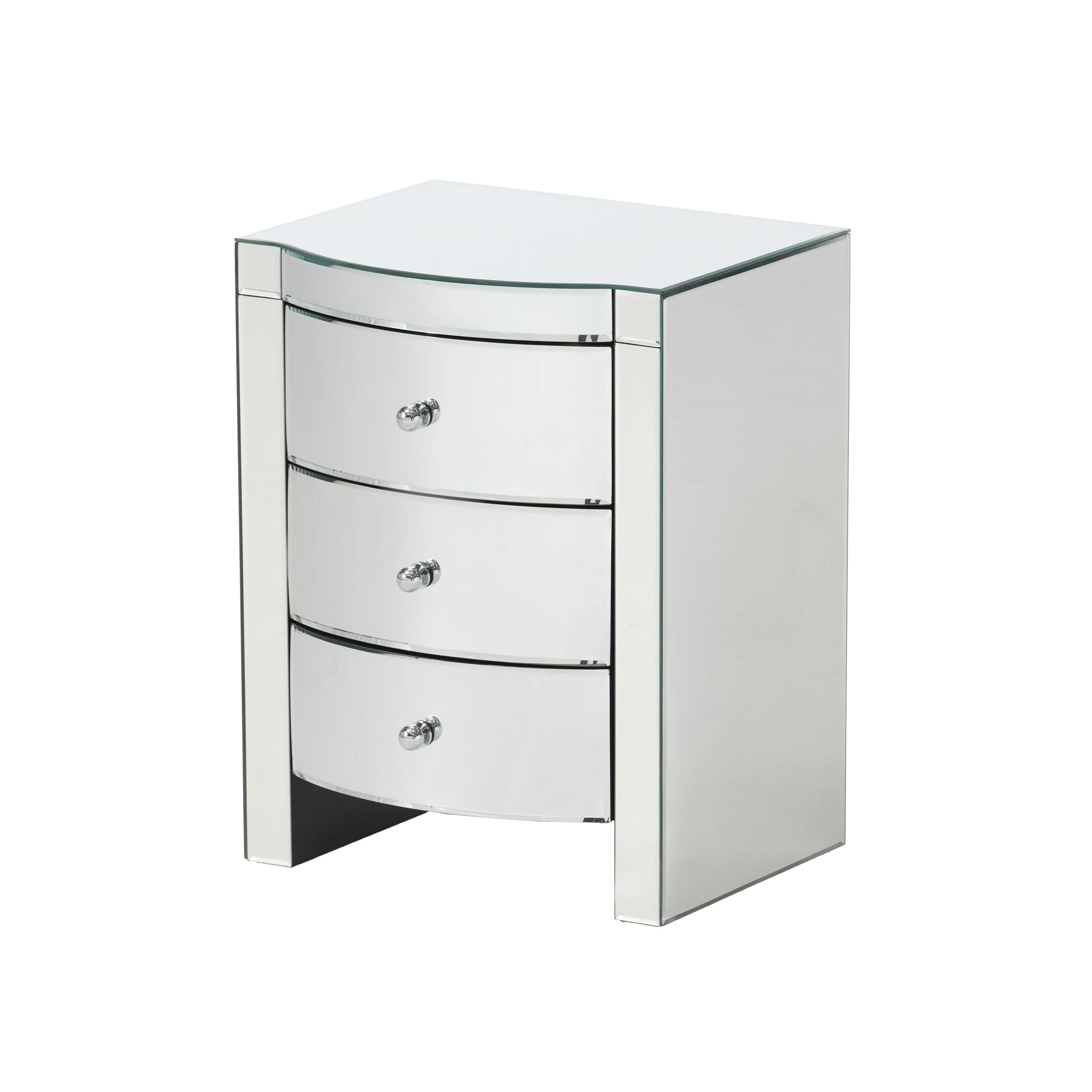 Jacinda Modern Glam Mirrored 3 Drawer Side Table - furnishings