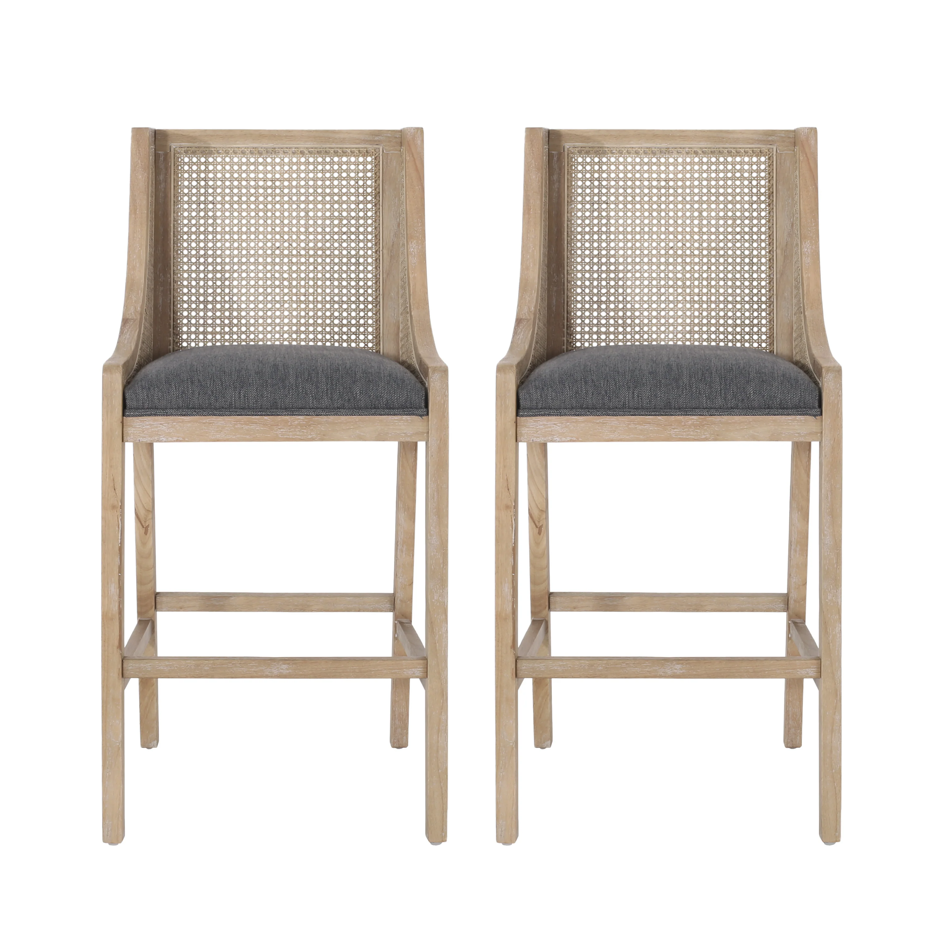 Oneida Rustic Fabric Upholstered Wood and Cane 30 inch Barstools (Set of 2) - furnishings