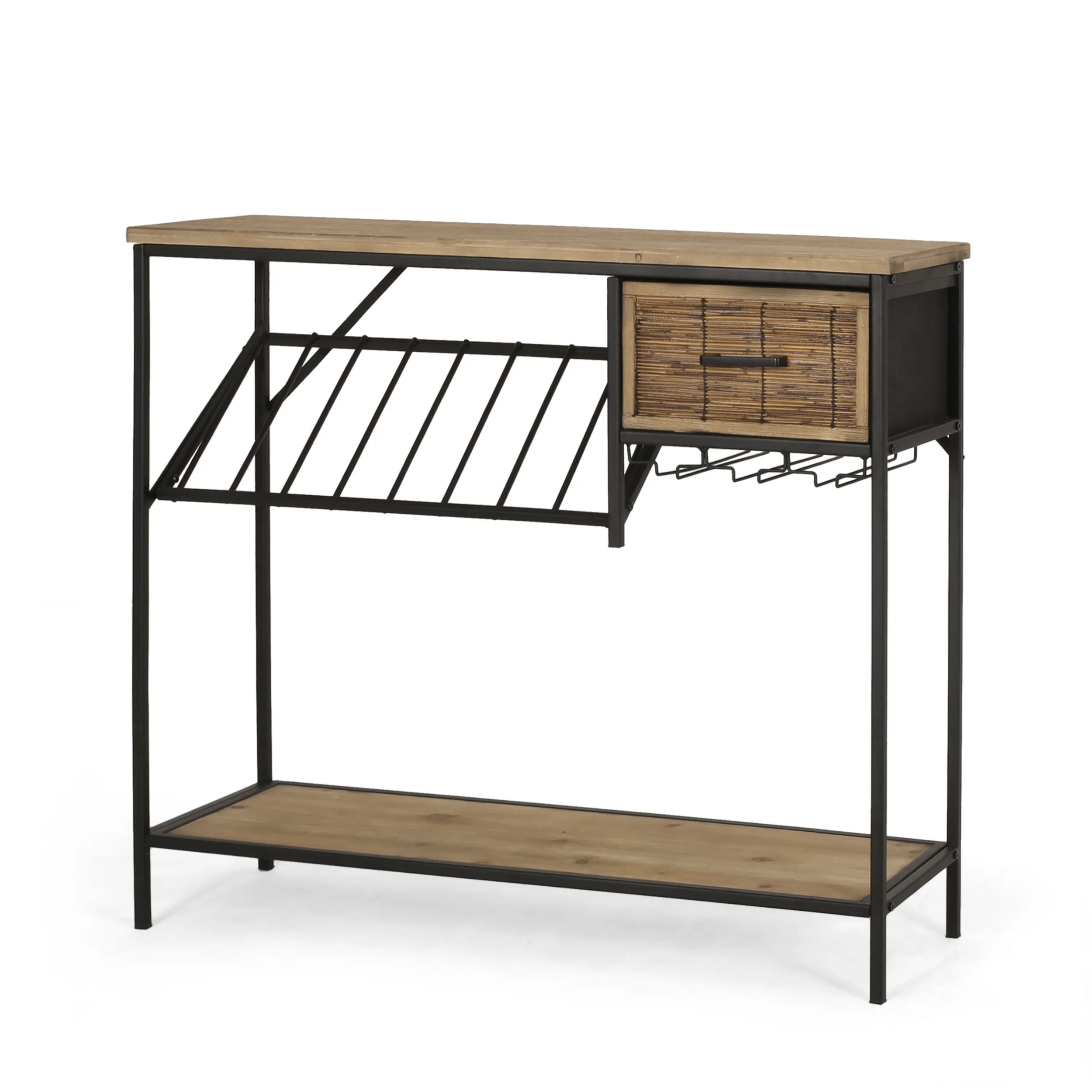 Broadwater Boho Industrial 8 Bottle Wine Rack Console Table with Storage, Natural and Black - furnishings
