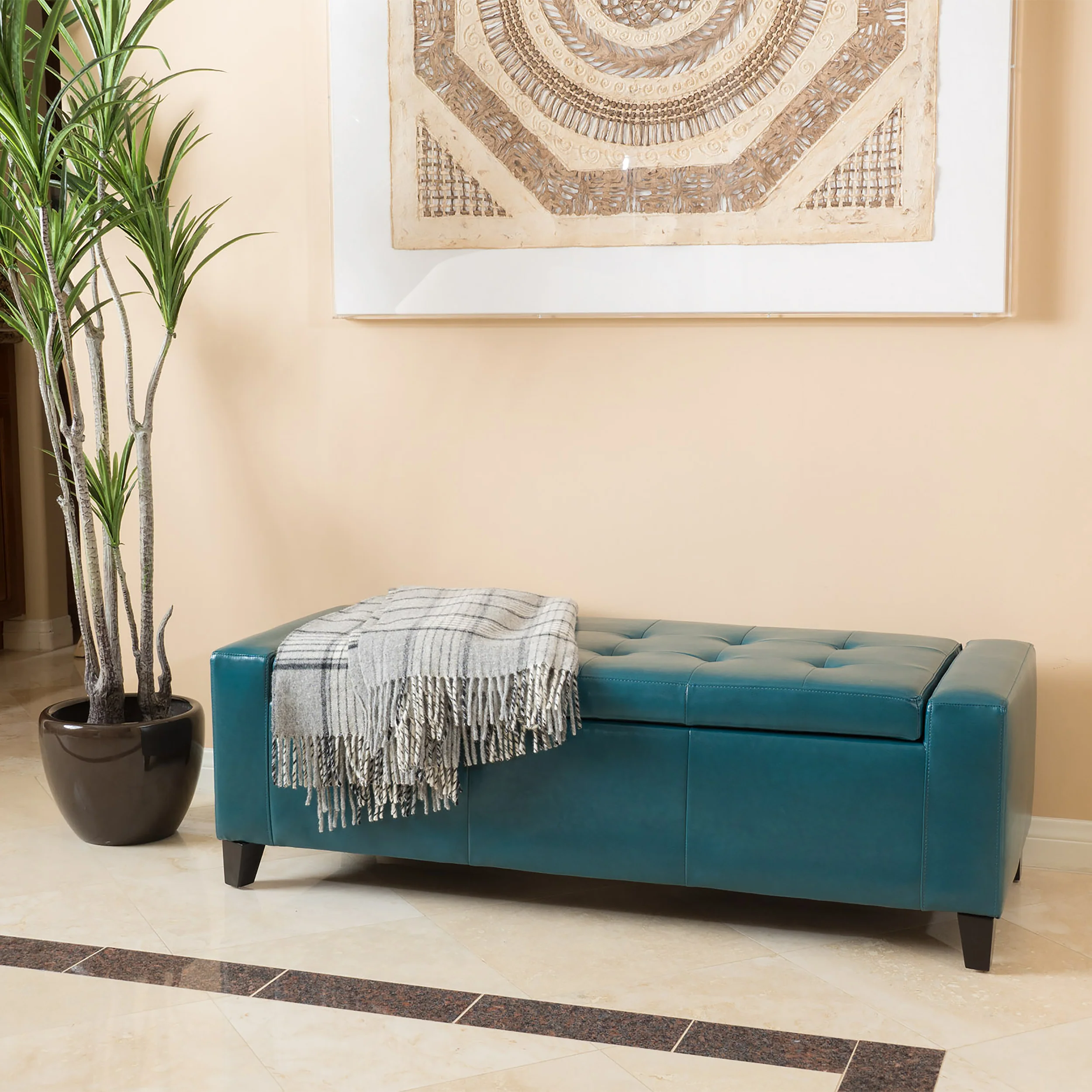 Robin Teal Leather Storage Ottoman Bench - furnishings