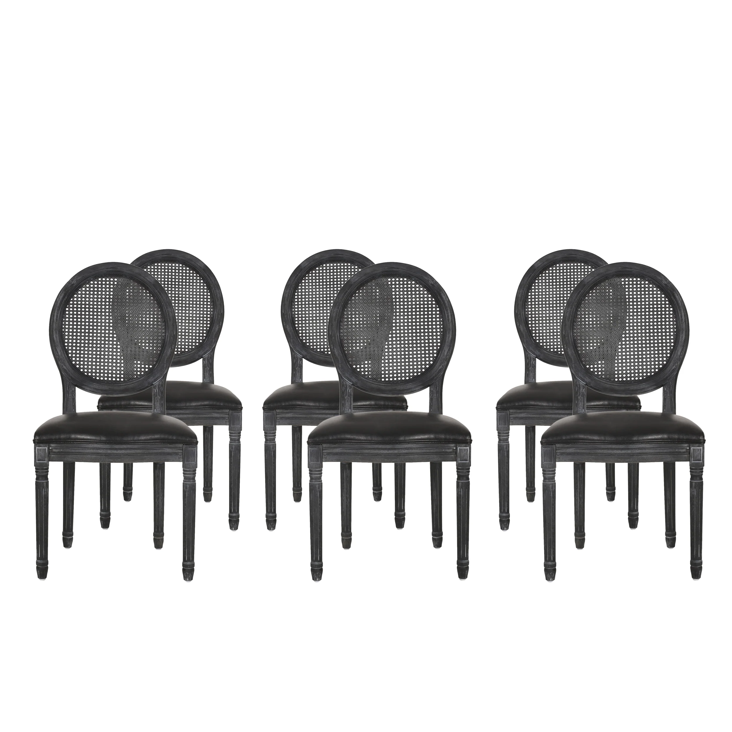 Lintz French Country Wood and Cane Upholstered Dining Chair, Set of 6 - furnishings