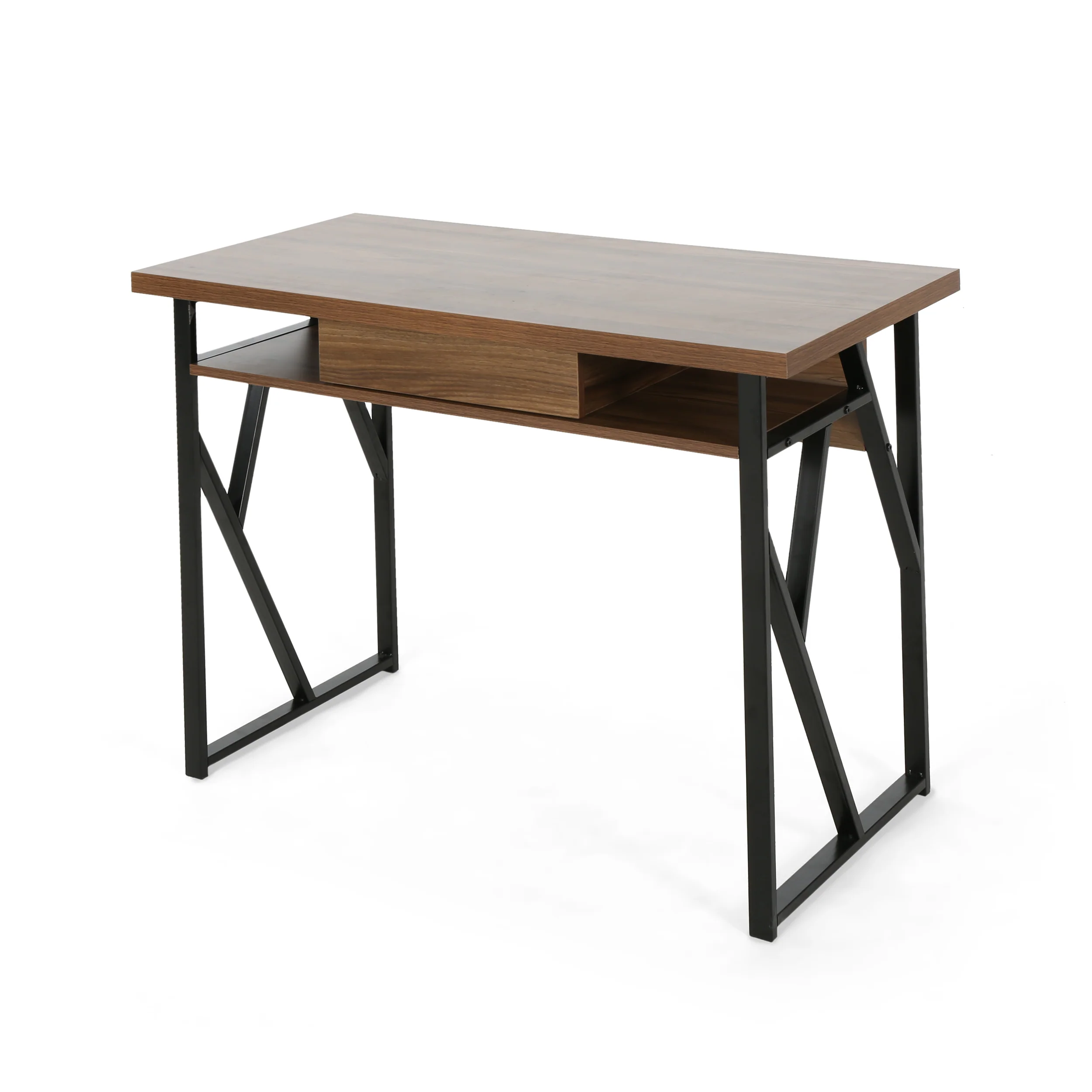 Janet Modern Industrial Iron Frame Writing Desk with Drawer - furnishings