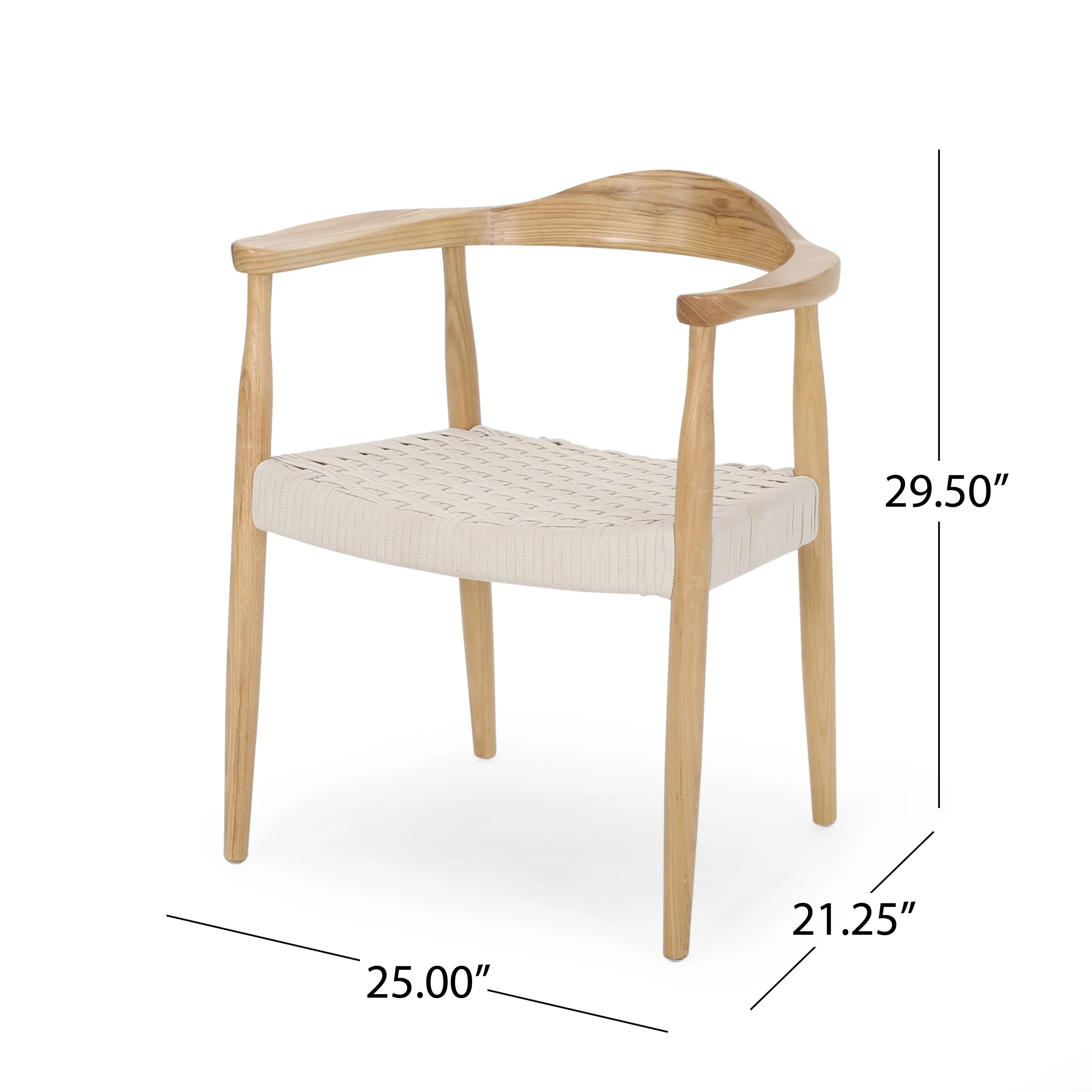 Leonela Mid-Century Modern Ash Wood Accent Chair with Olefin Rope Seat - furnishings