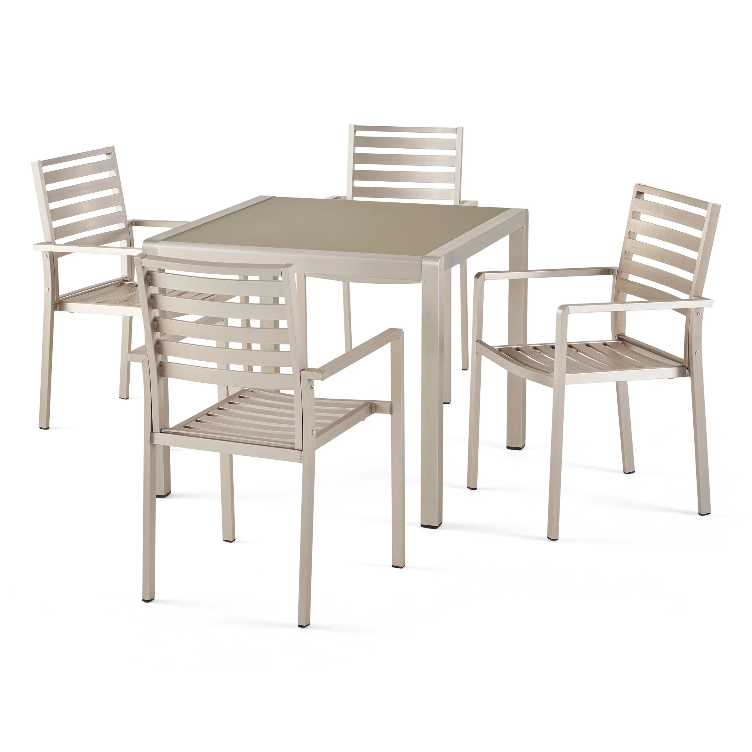 Cherie Outdoor Modern 4 Seater Aluminum Dining Set with Tempered Glass Table Top - furnishings