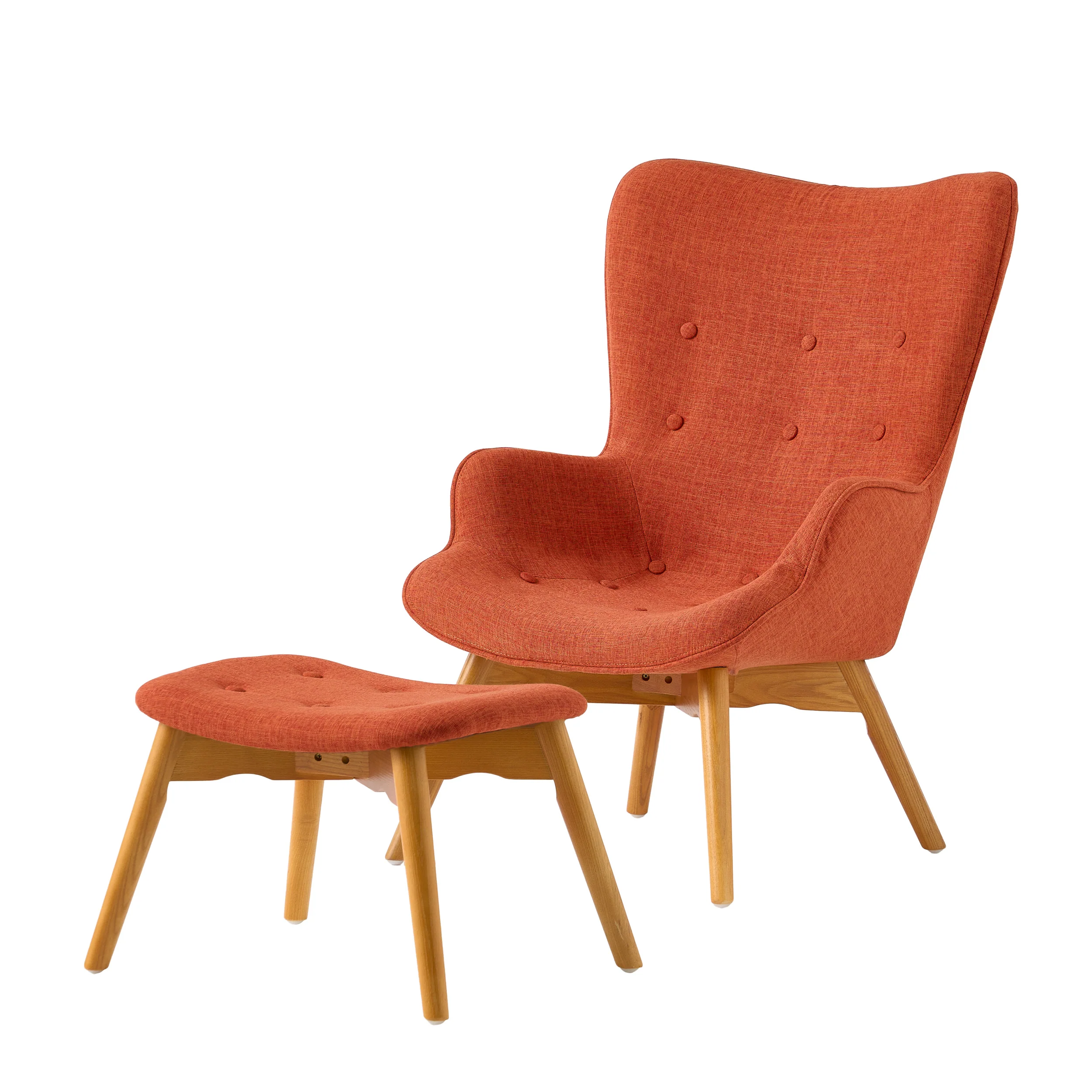 Acantha Mid-Century Modern Wingback Fabric Chair and Ottoman Set - furnishings