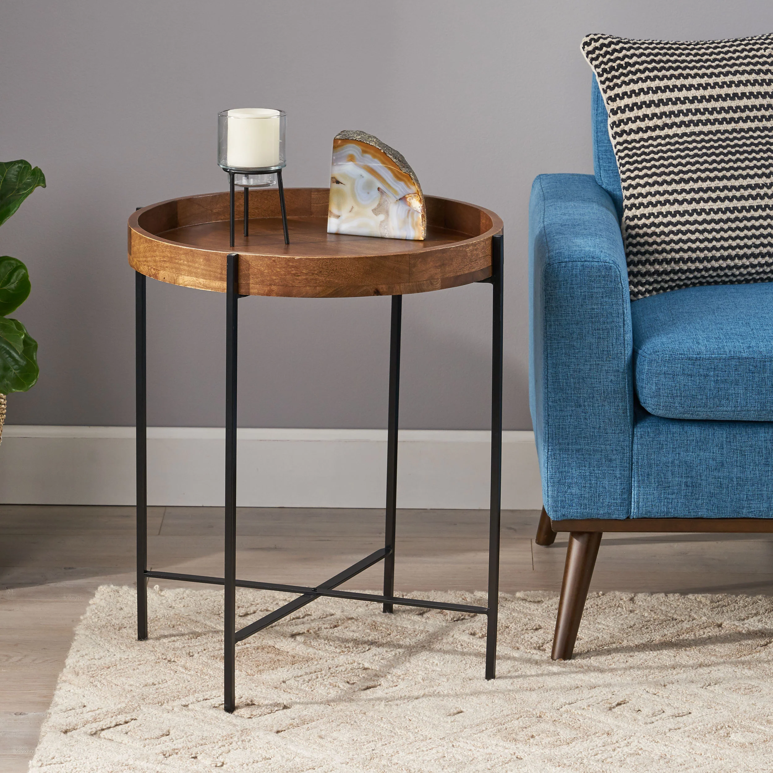 Glynn Tift Handcrafted Modern Industrial Mango Wood Folding Tray Top Side Table - furnishings