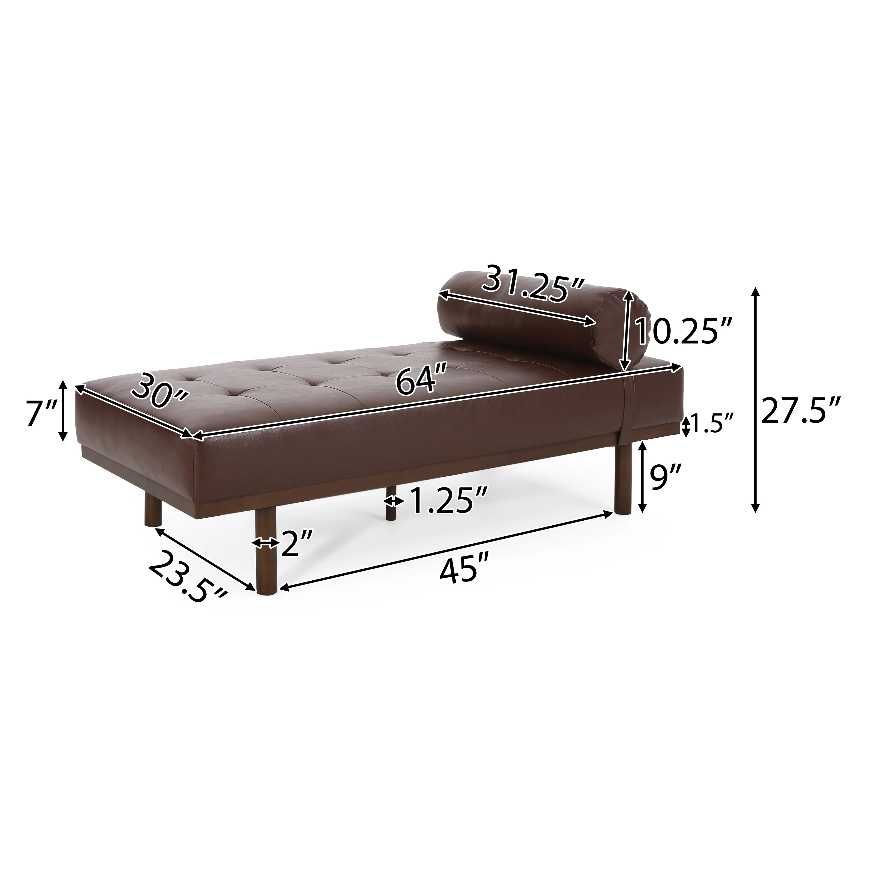 Elmore Mid Century Modern Faux Leather Tufted Chaise Lounge with Bolster Pillow - furnishings