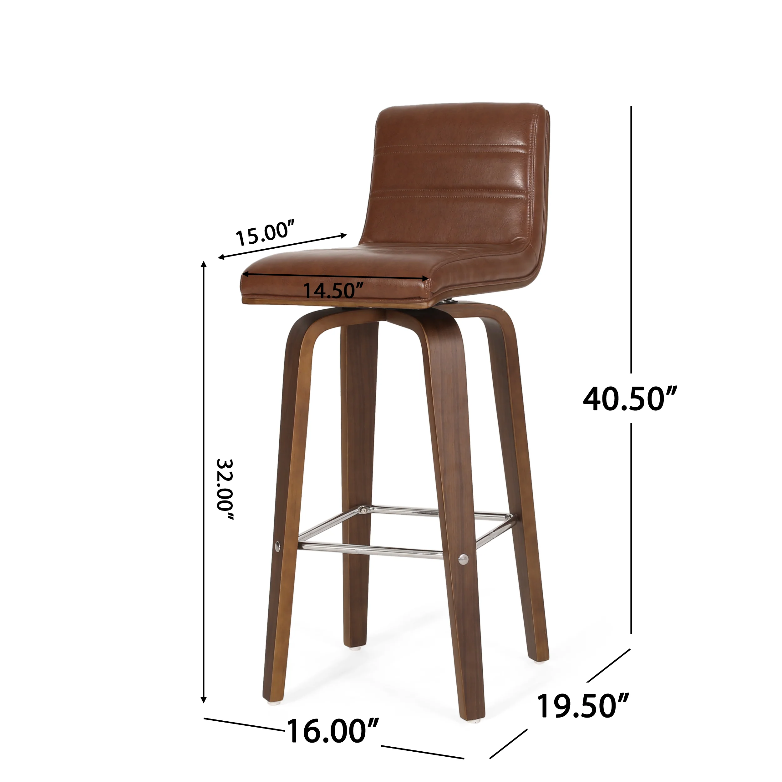 Mendon Mid Century Modern Channel Stitch Bentwood Swivel Barstools, Set of 2 - furnishings