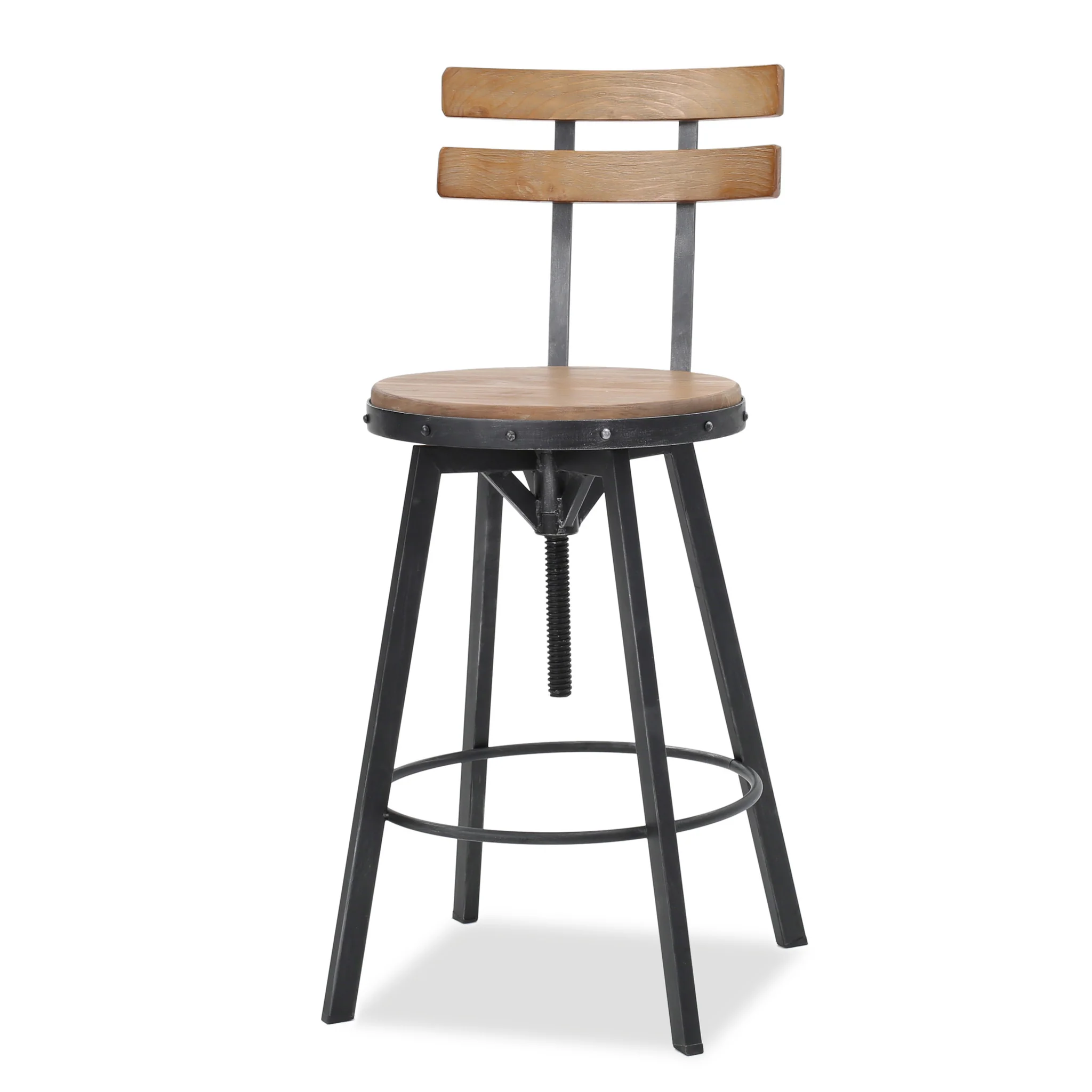 Poe Anique Finish Firwood Height Adjustable Bar Stool - furnishings