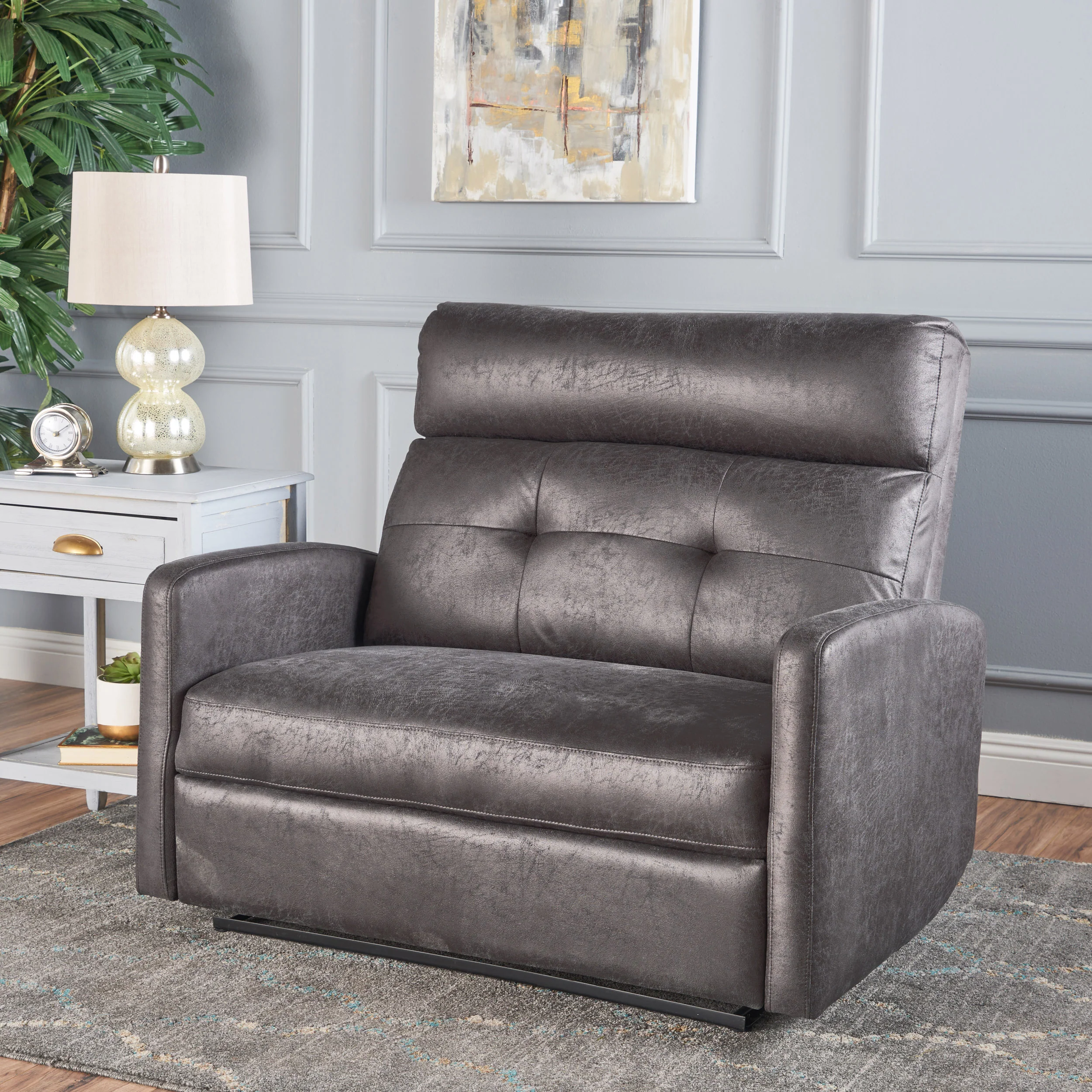 Hana Plush Cushion Tufted Back Microfiber Loveseat Recliner - furnishings