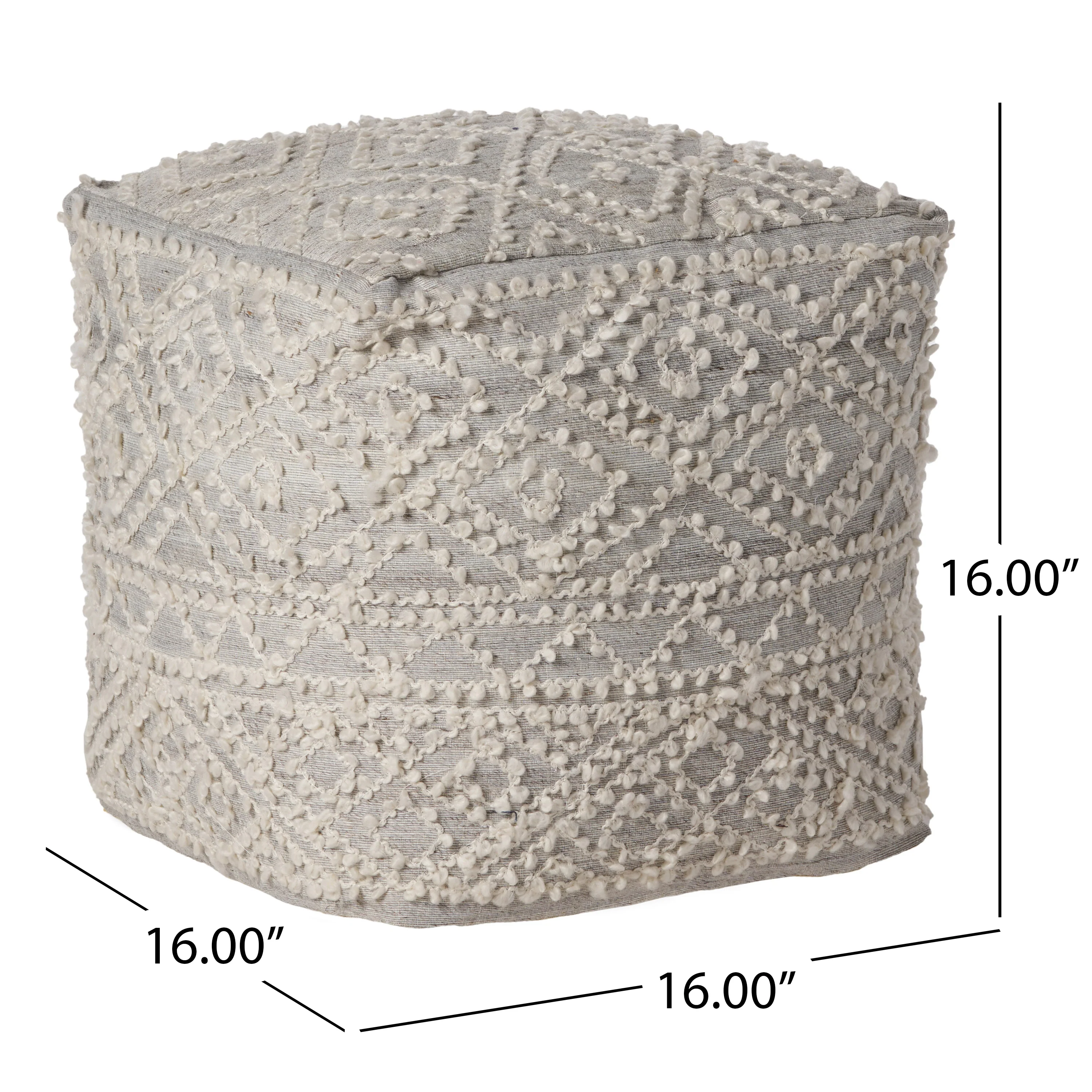 Sylvia Boho Diamond Pattern Wool and Viscose Cube Pouf - furnishings