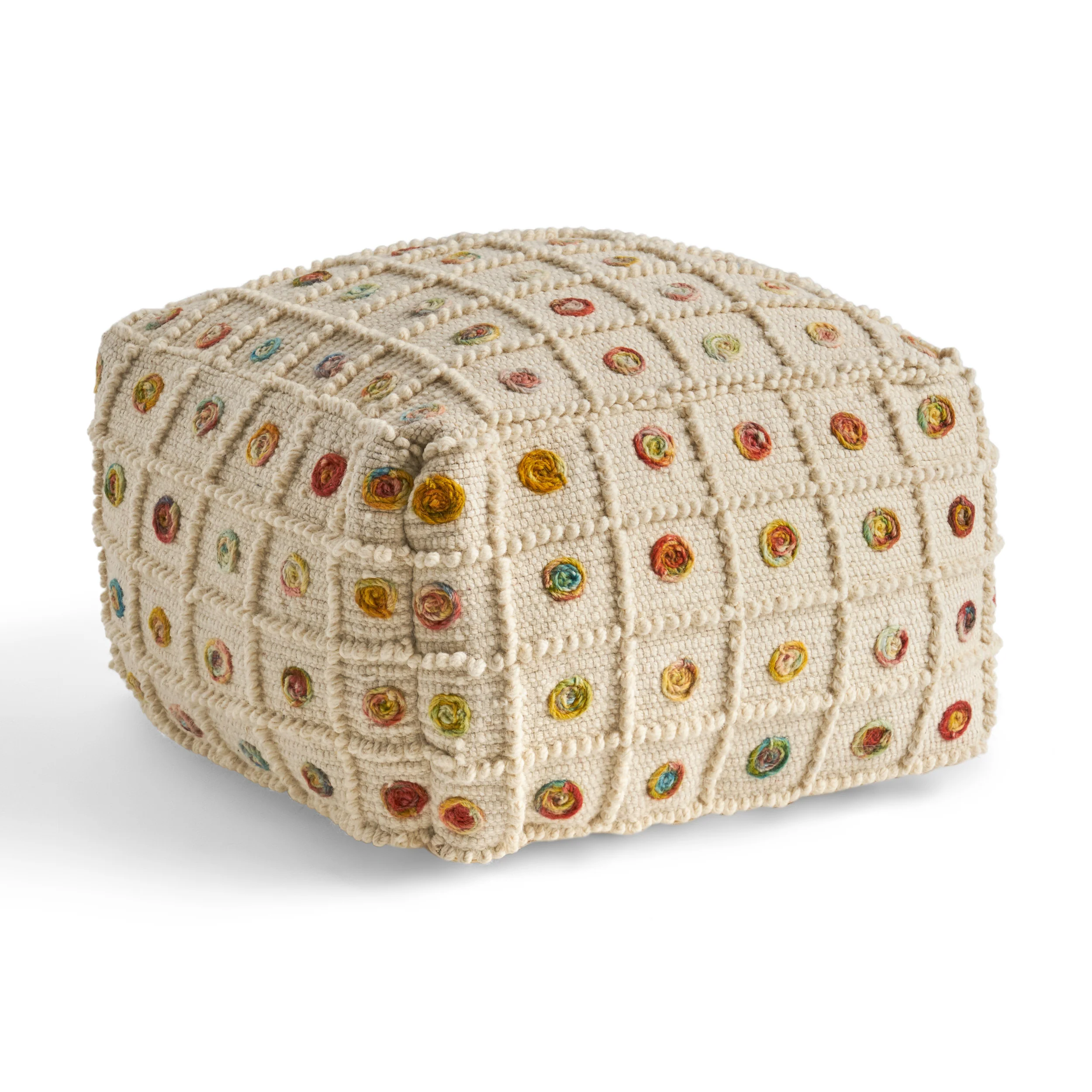 Jaceyon Boho Wool and Cotton Ottoman Pouf - furnishings