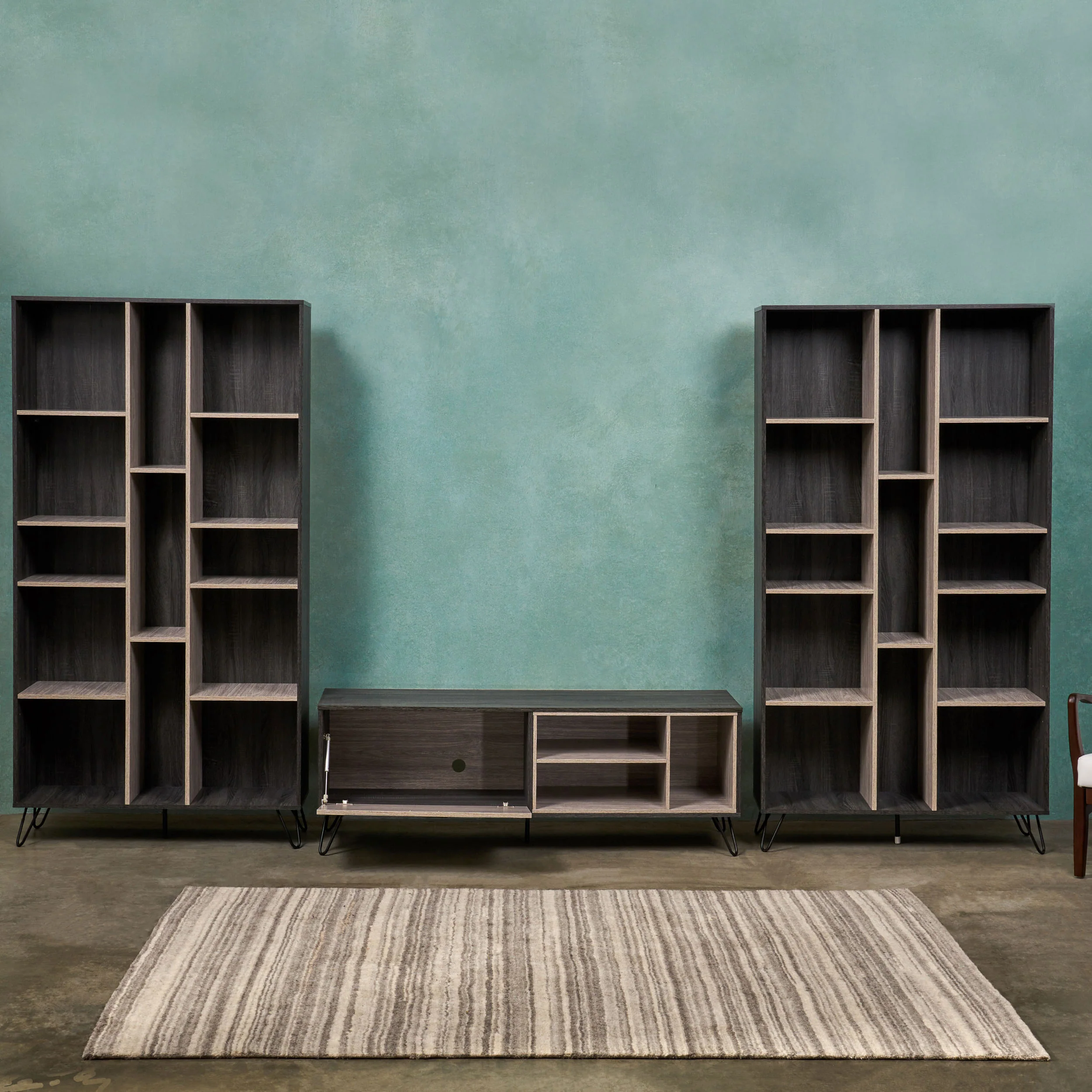 Dora Mid Century 3 Piece TV Stand & Bookcases Set - furnishings