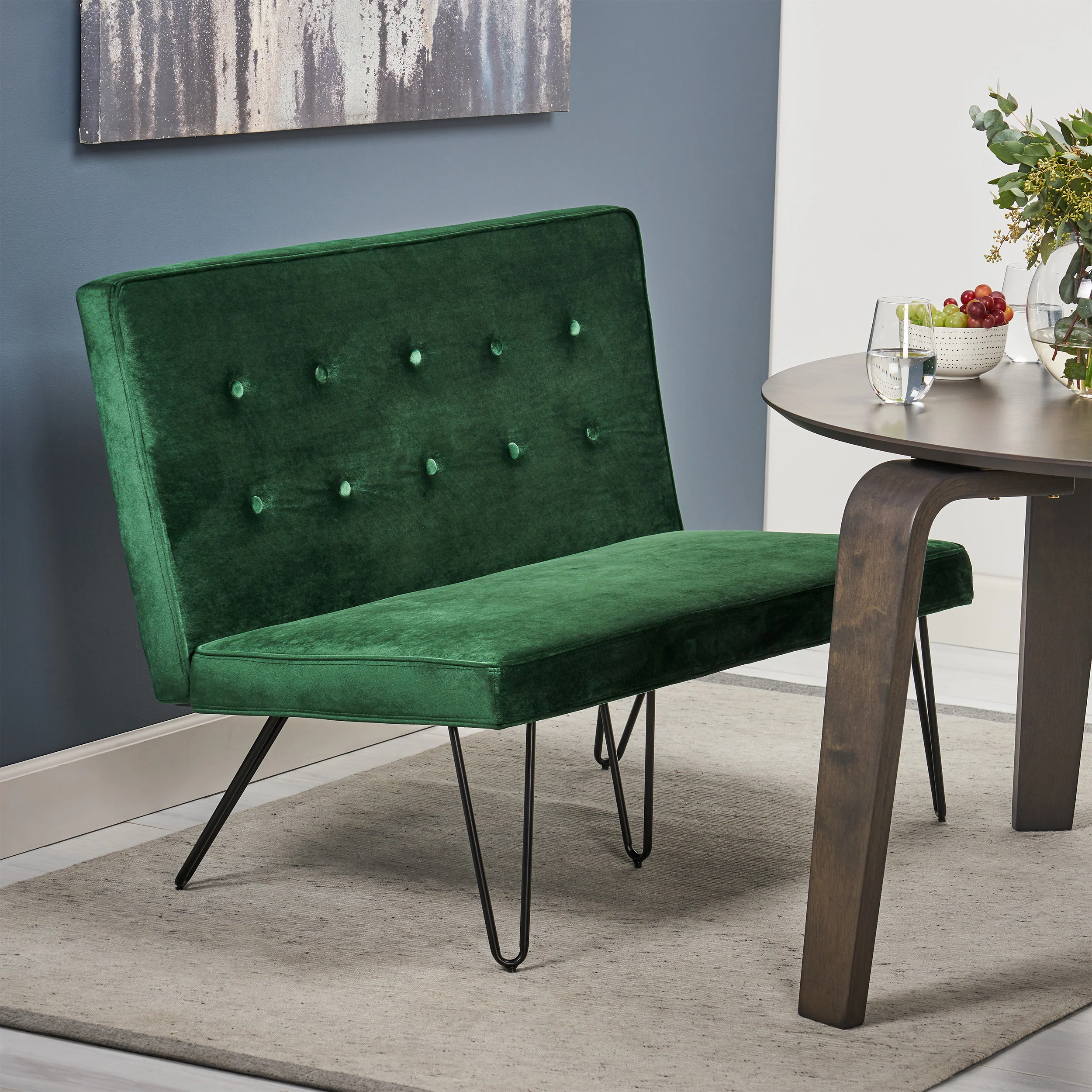 Beatrice Modern Tufted Velvet Dining Bench Settee with Hairpin Legs - furnishings