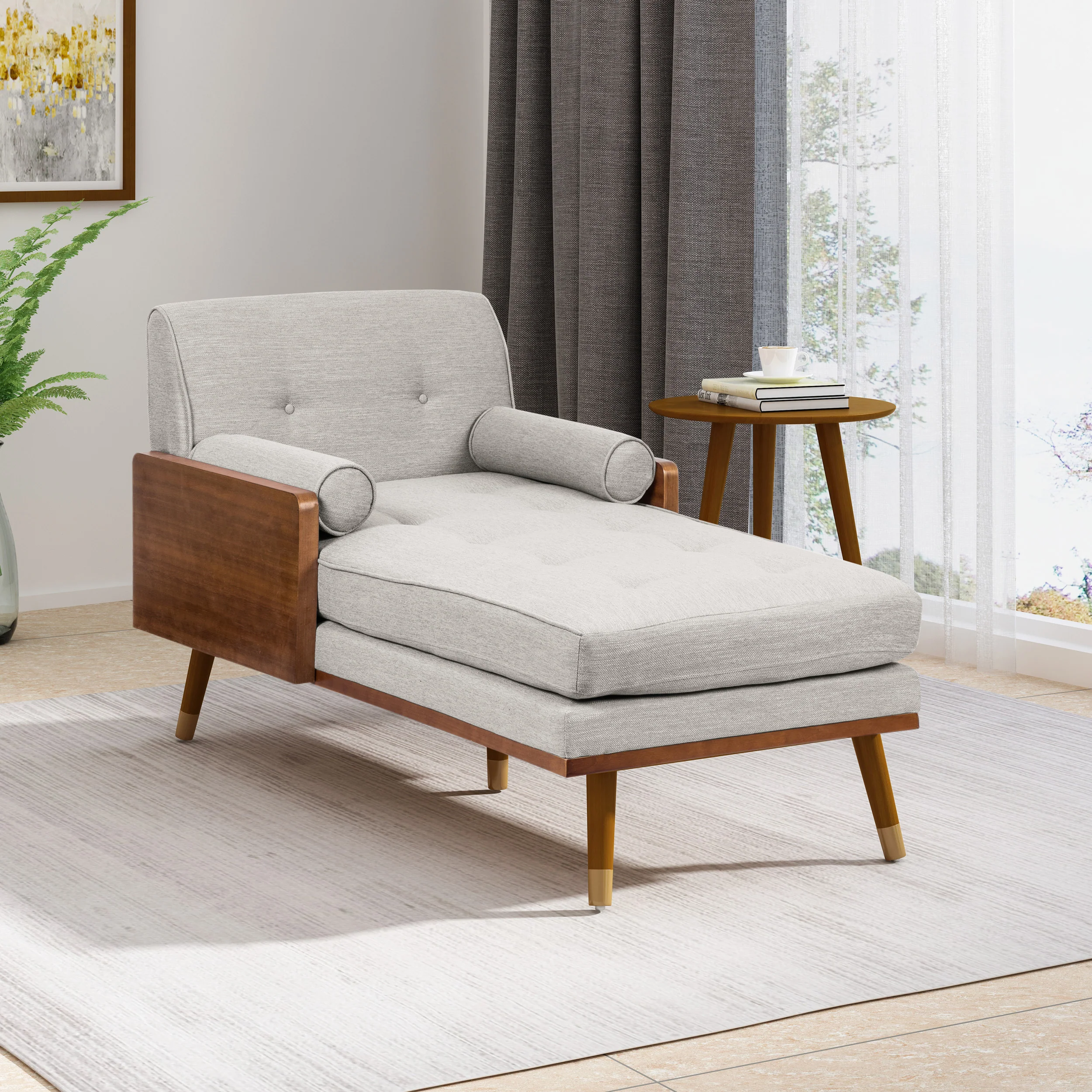 Pareesa Mid-Century Modern Fabric Chaise Lounge - furnishings