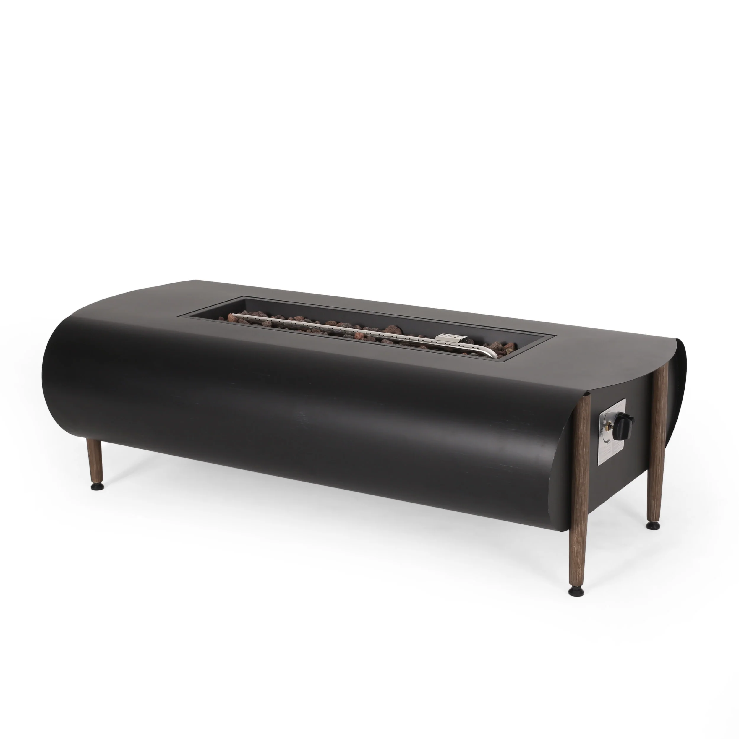 Romar Outdoor 50,000 BTU Rectangular Fire Pit (No Tank Holder), Dark Gray and Wood Pattern - furnishings