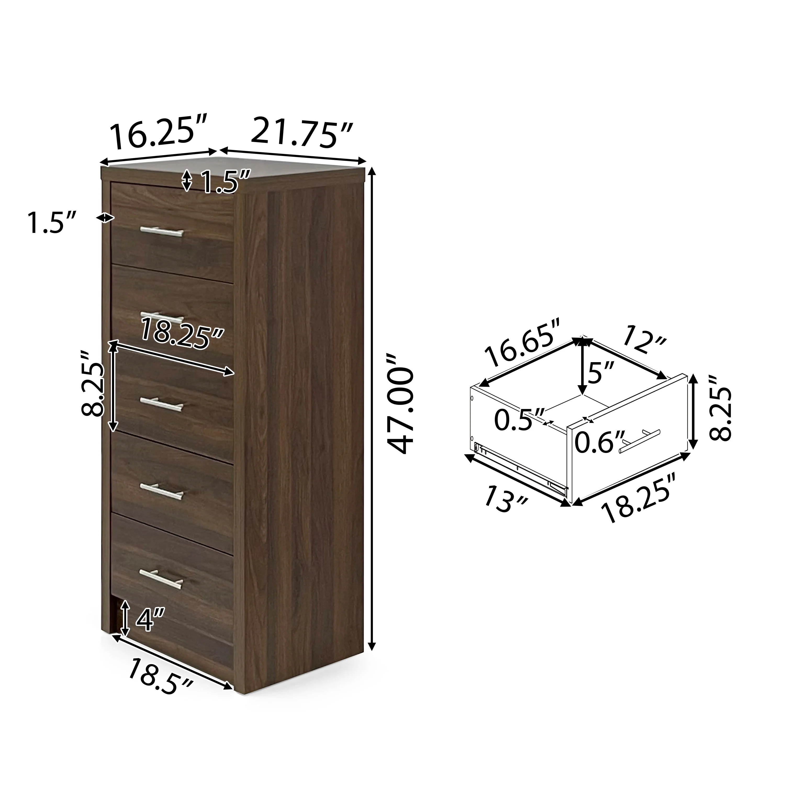 Marlette Modern Faux Wood 5 Drawer Dresser - furnishings