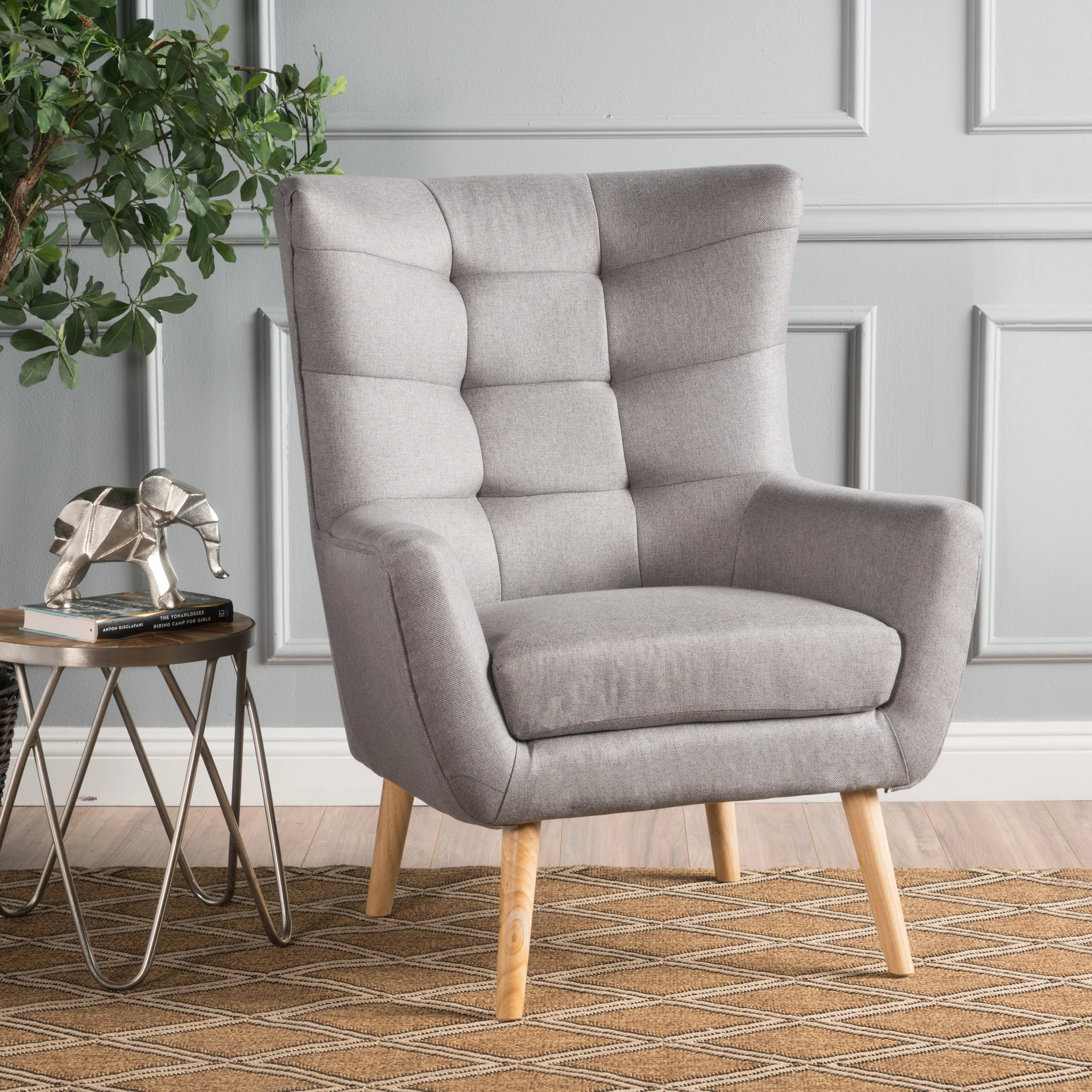 Temescal Mid Century Modern Dark Teal Fabric Accent Chair - furnishings