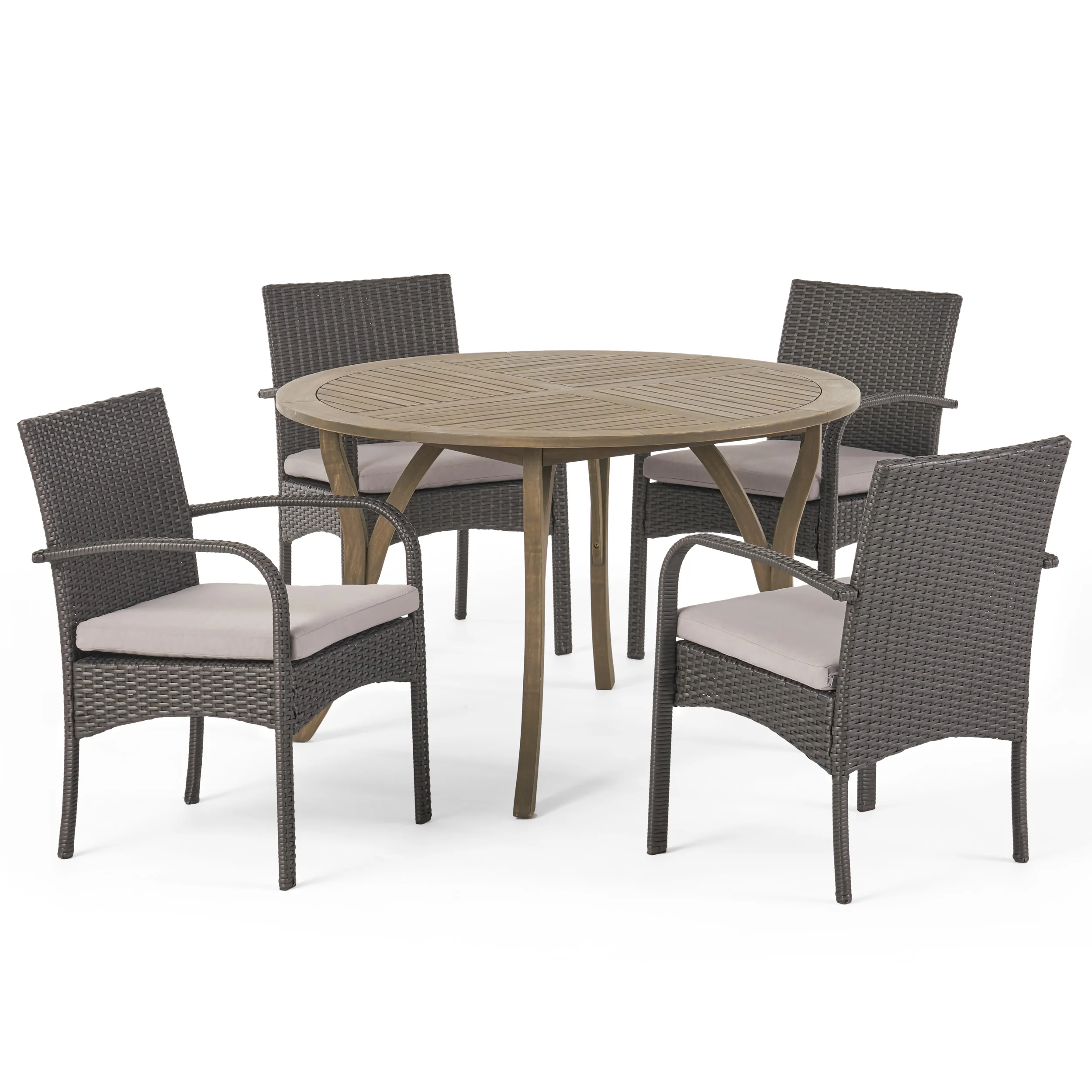 Jaden Outdoor 5 Piece Acacia Wood and Wicker Dining Set - furnishings