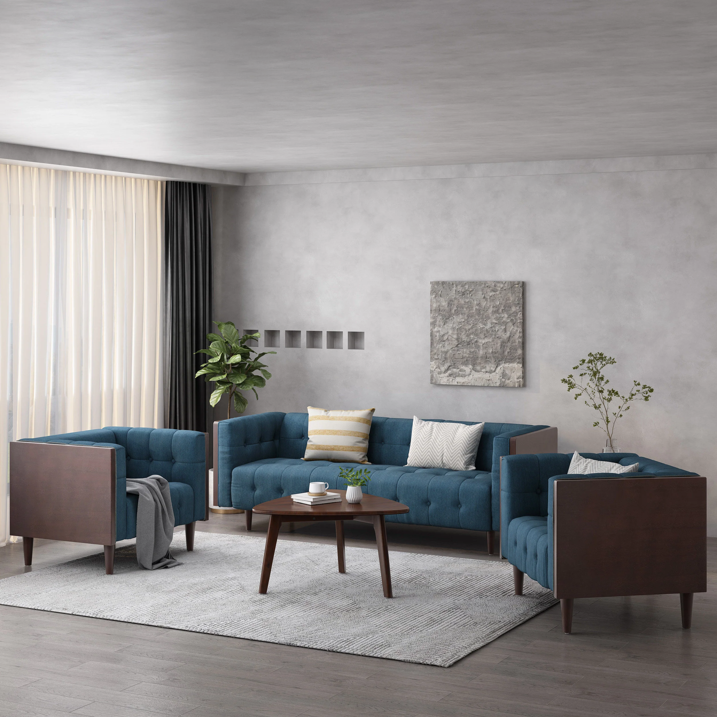 Croton Contemporary Tufted 5 Seater Living Room Set - furnishings