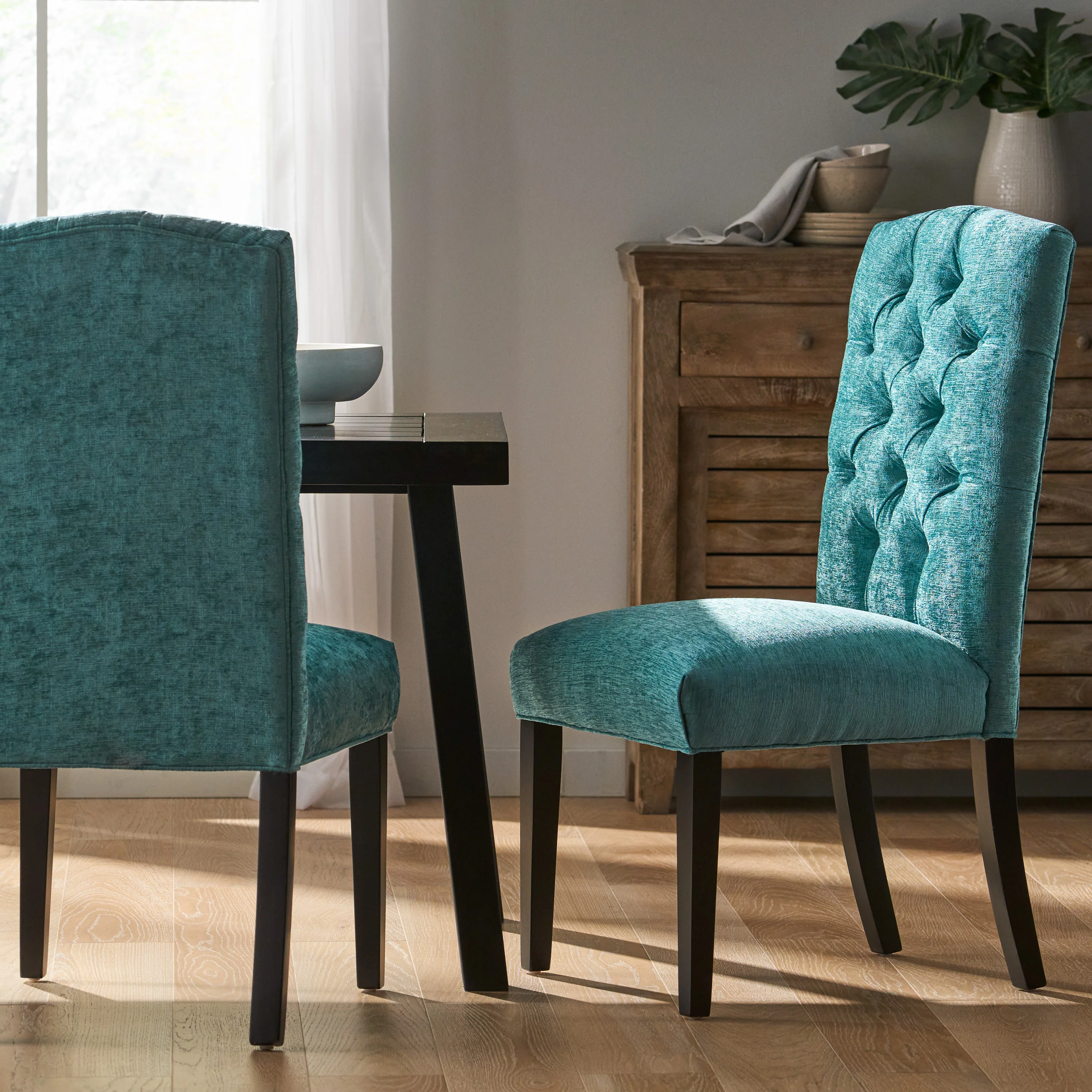 Clark Button Tufted Fabric Dining Chair with Tapered Legs, Set of 2 - furnishings