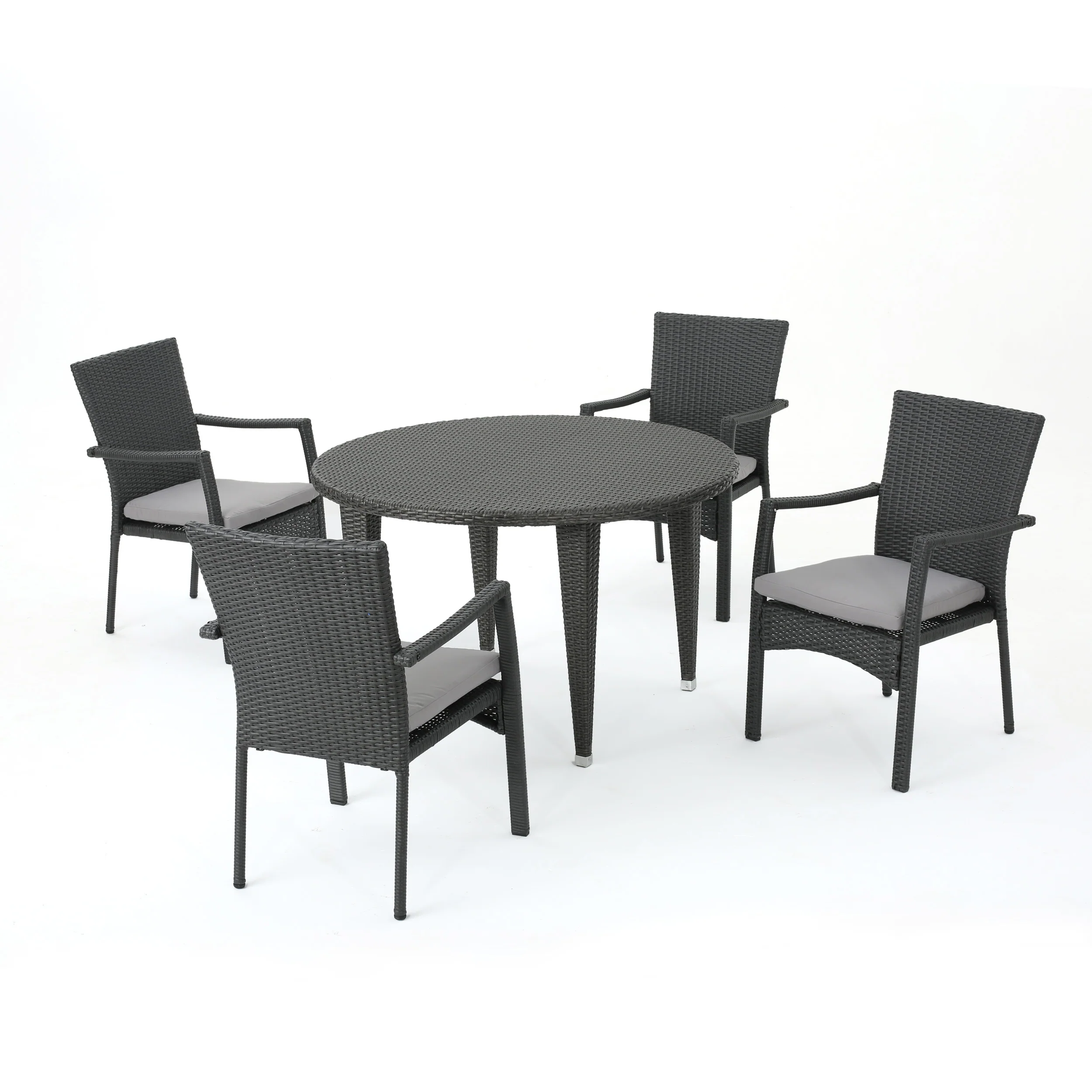 Pelican Outdoor 5 Piece Wicker Circular Dining Set with Water Resistant Cushions - furnishings