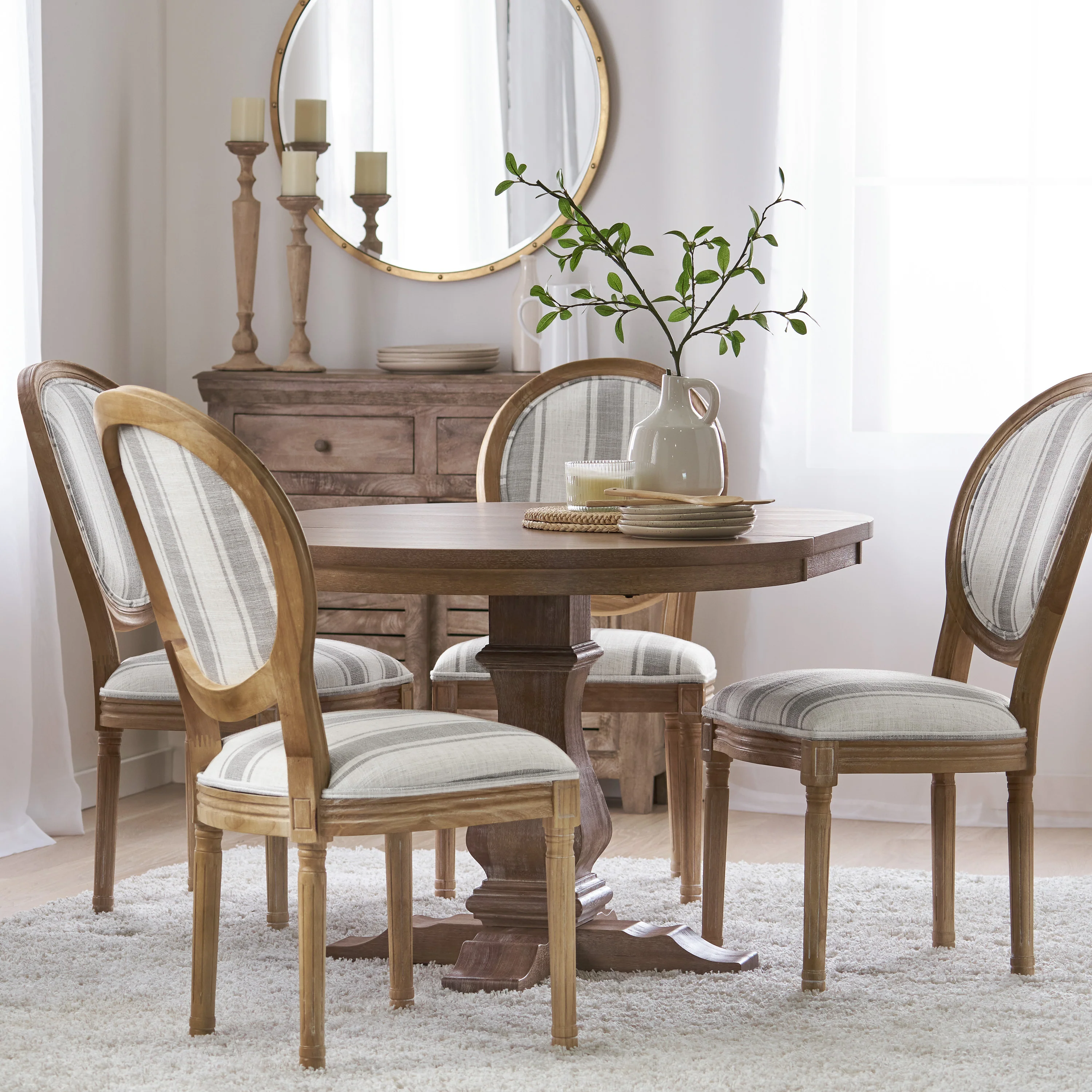 Naclerio French Country Fabric Upholstered Wood 5 Piece Dining Set - furnishings