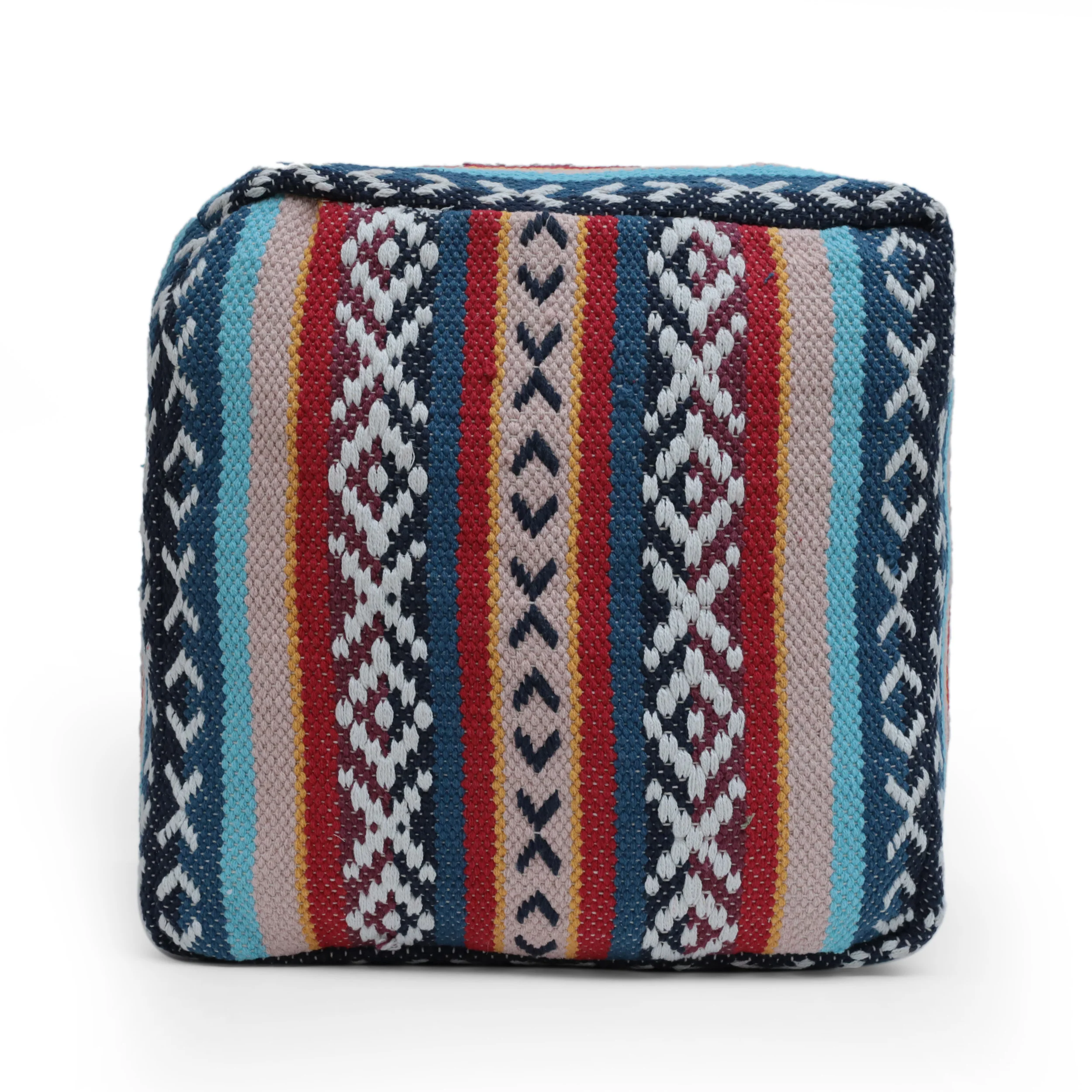 Hilliard Boho Handcrafted Peruvian Print Cube Pouf - furnishings