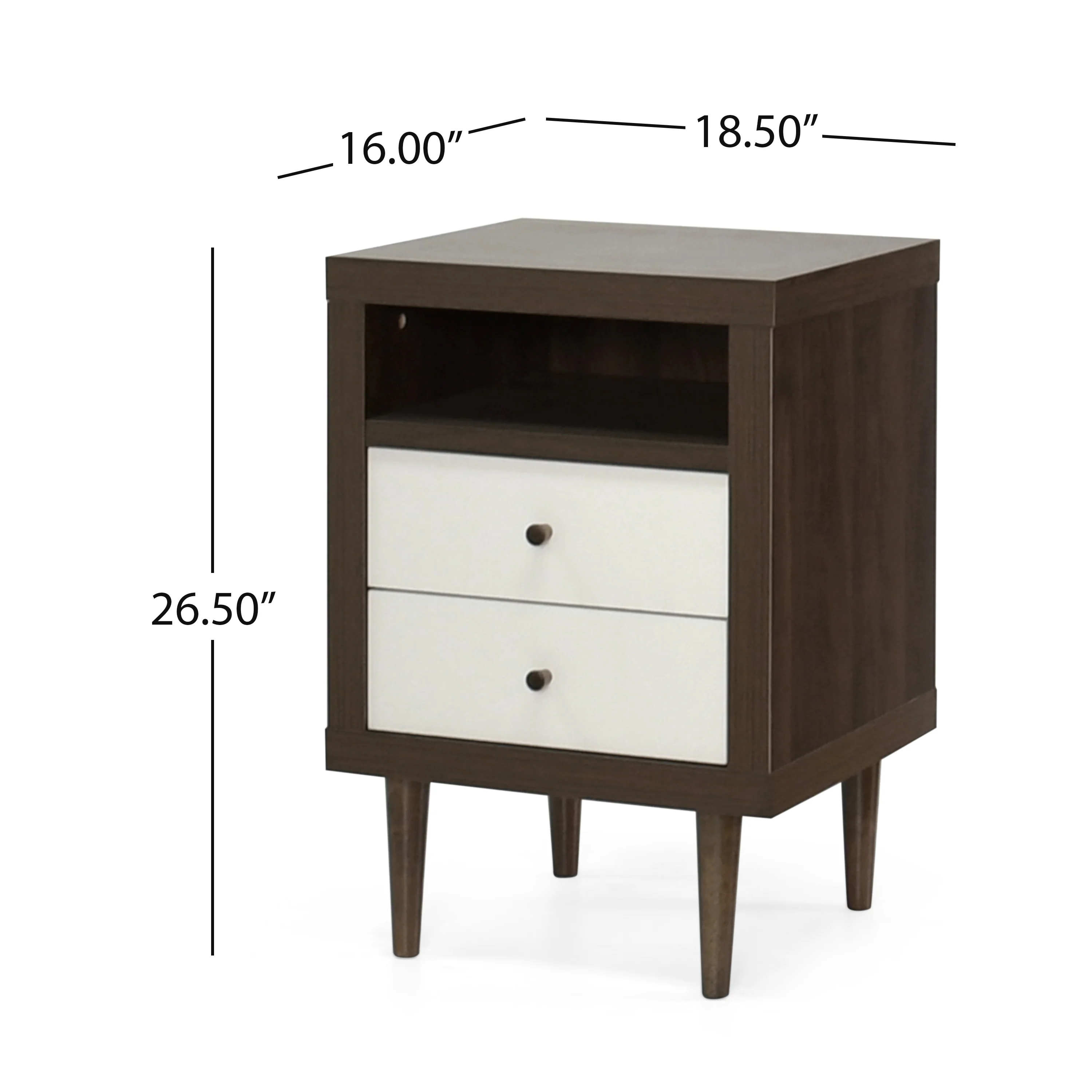 Farhart Mid Century Modern Faux Wood 2 Drawer Nightstands, Set of 2 - furnishings