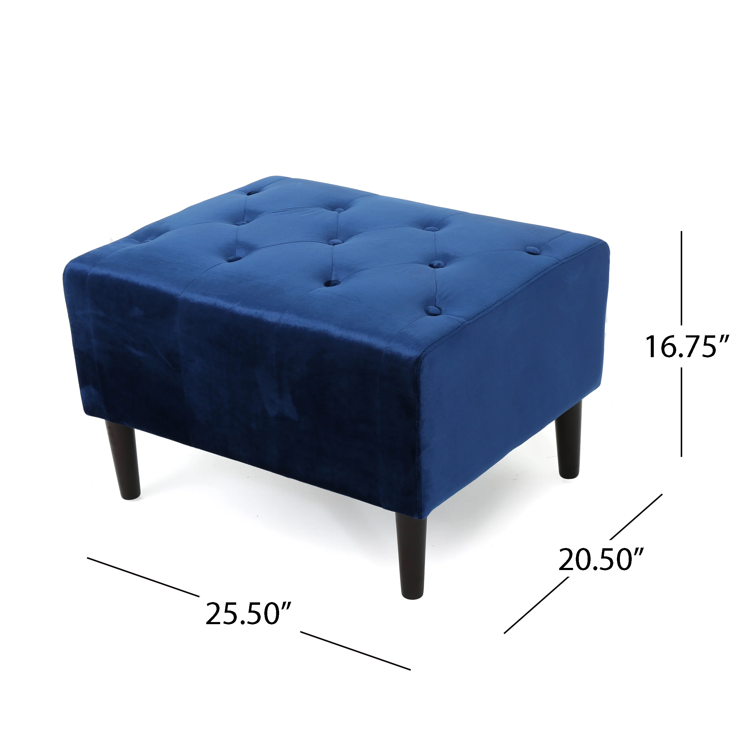 Kalani Modern Glam Button Tufted Diamond Stitch Velvet Ottoman With Tapered Legs - furnishings