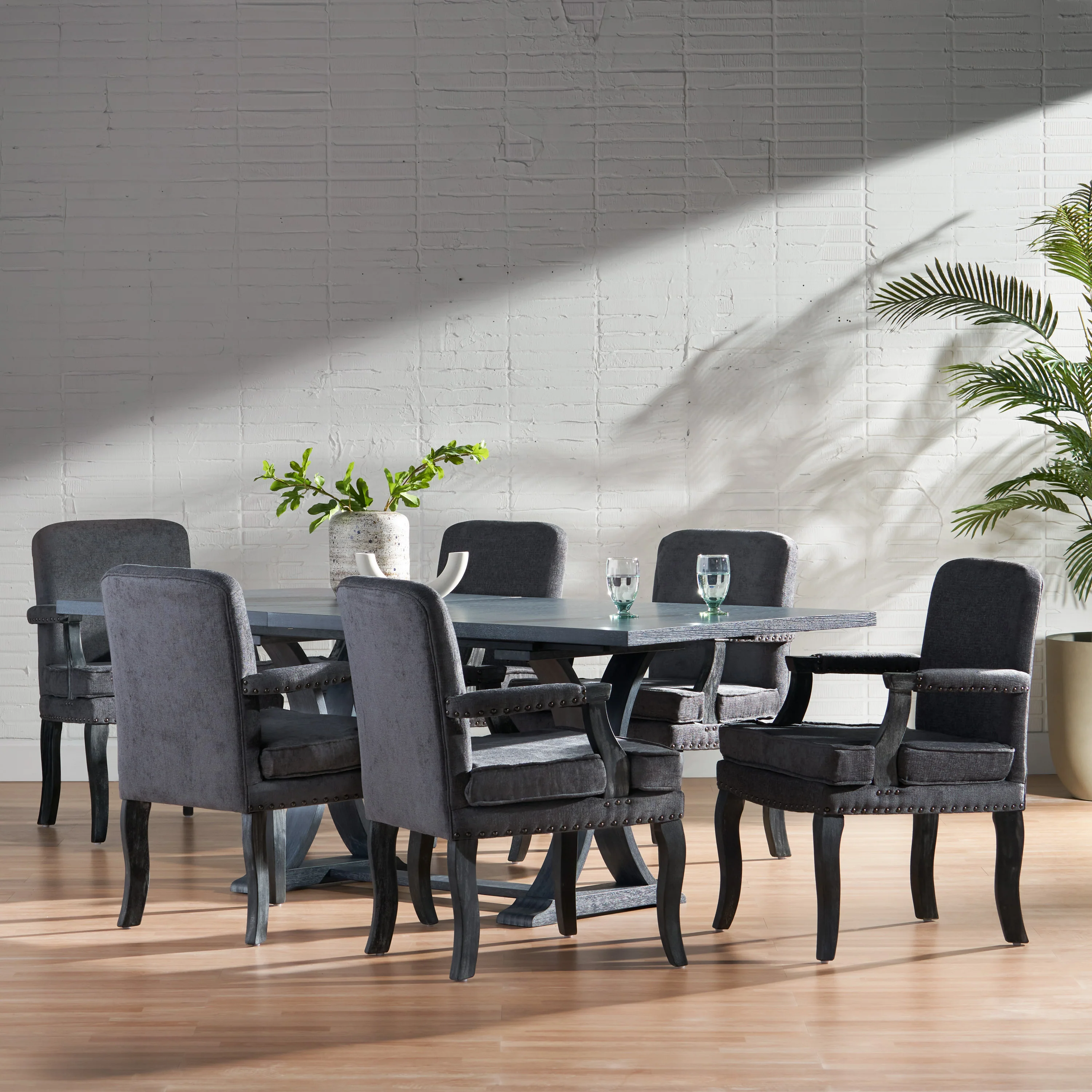 Tim French Country Fabric Dining Arm Chair with Nailhead Trim, Set of 6 - furnishings
