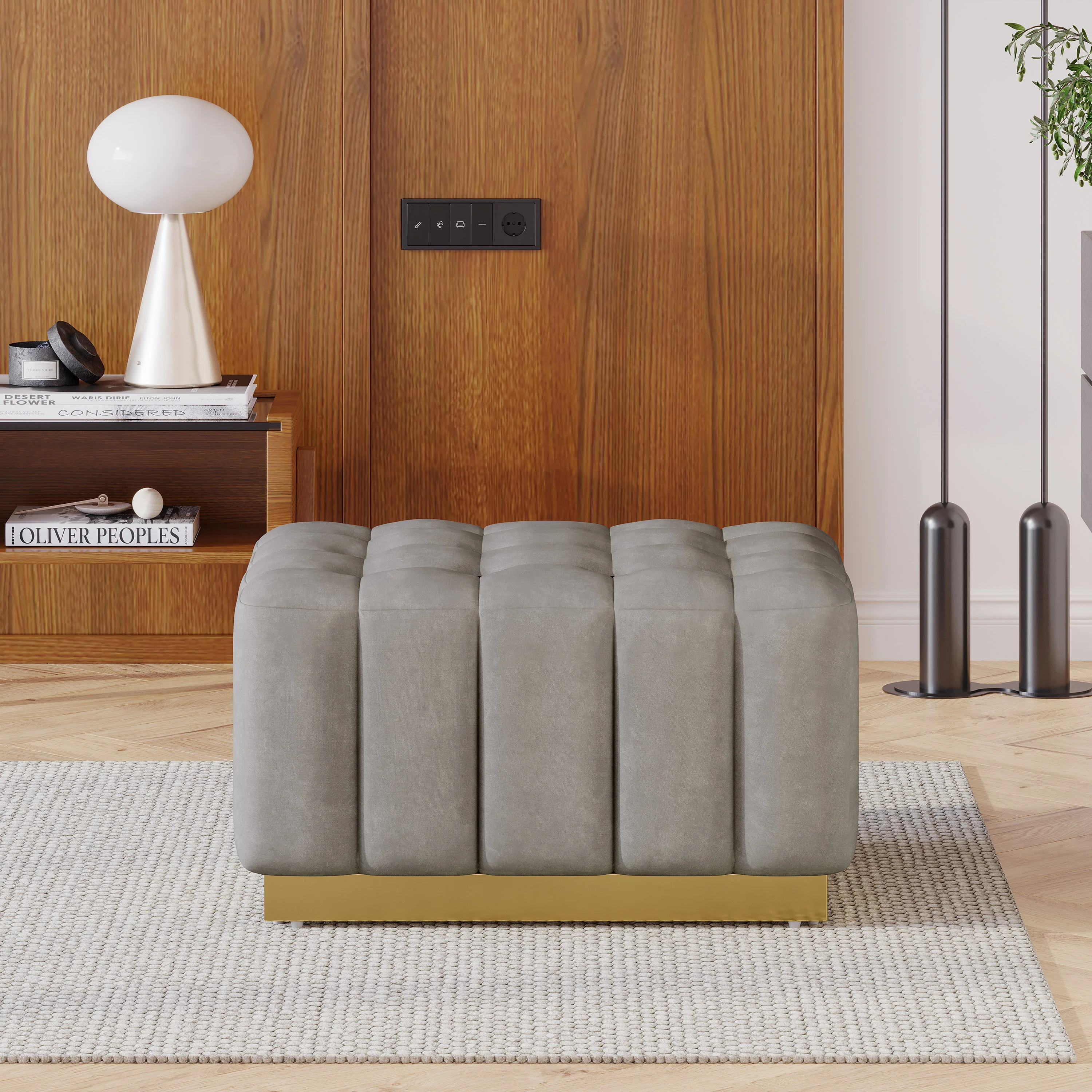 Fairfax Modern Glam Velvet Tufted Ottoman - furnishings