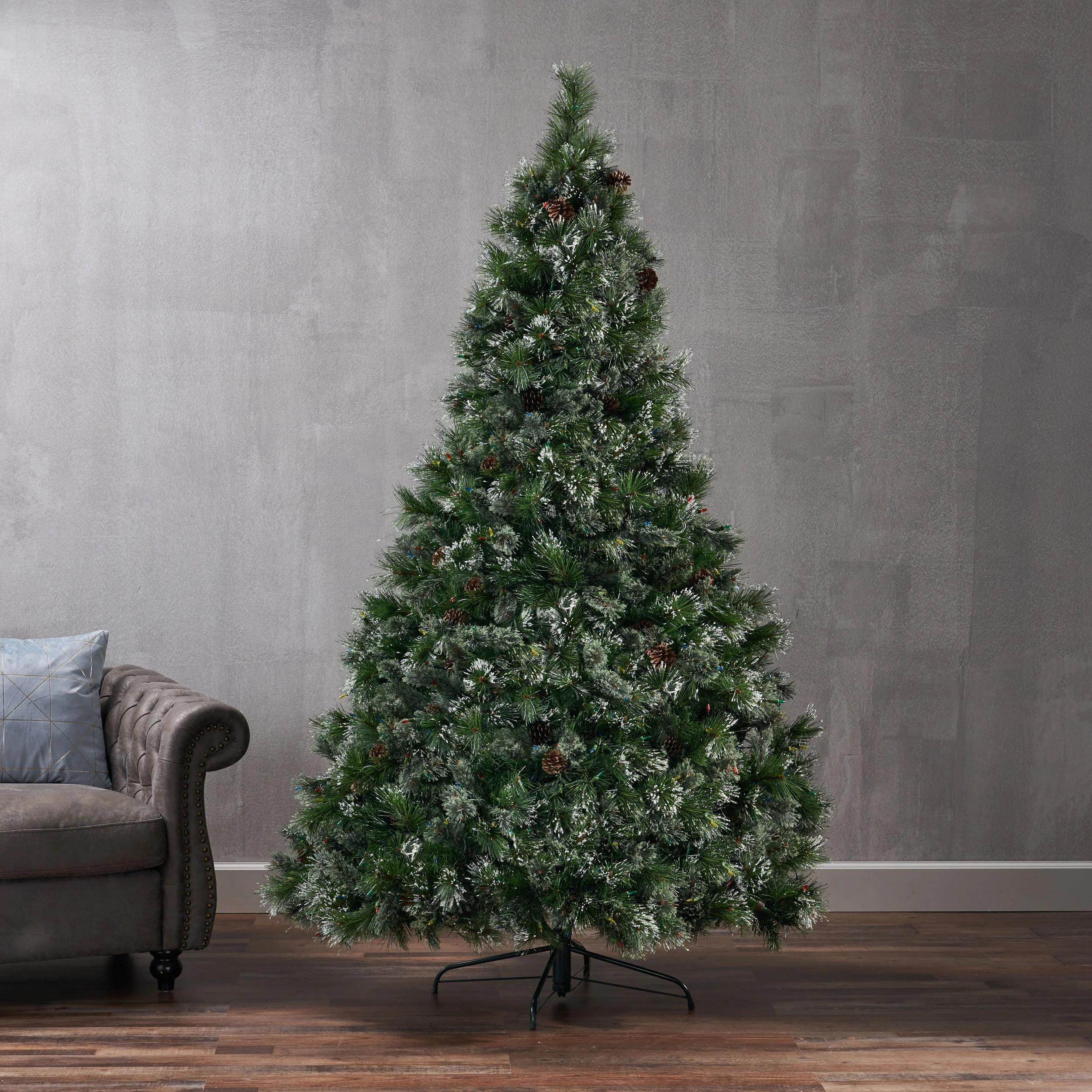 7-foot Cashmere Pine Pre-Lit Artificial Christmas Tree with Snowy Branches and Pinecones - furnishings