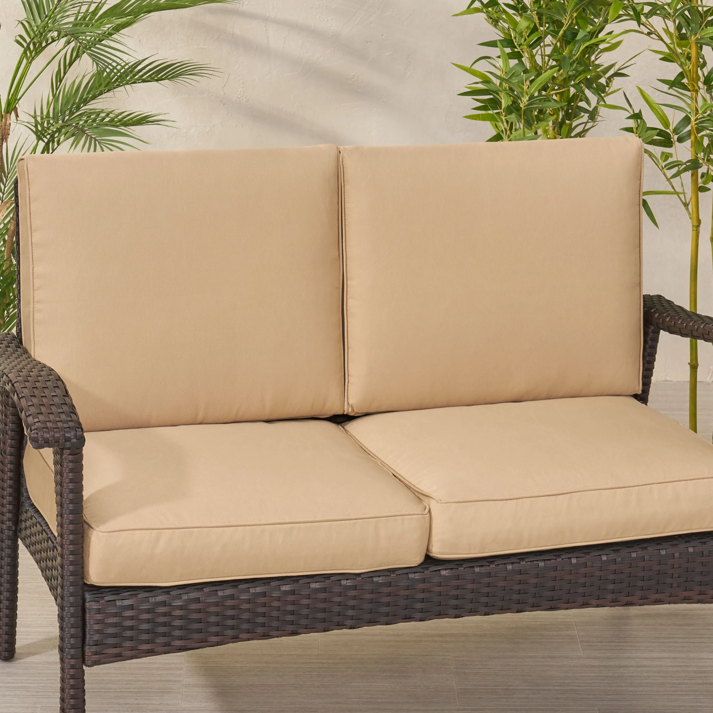 Atiyah Outdoor Water Resistant Fabric Loveseat Cushions with Piping - furnishings